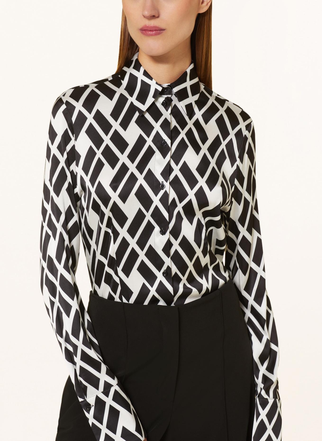 lilienfels Satin shirt blouse, Color: BLACK/ WHITE (Image 4)