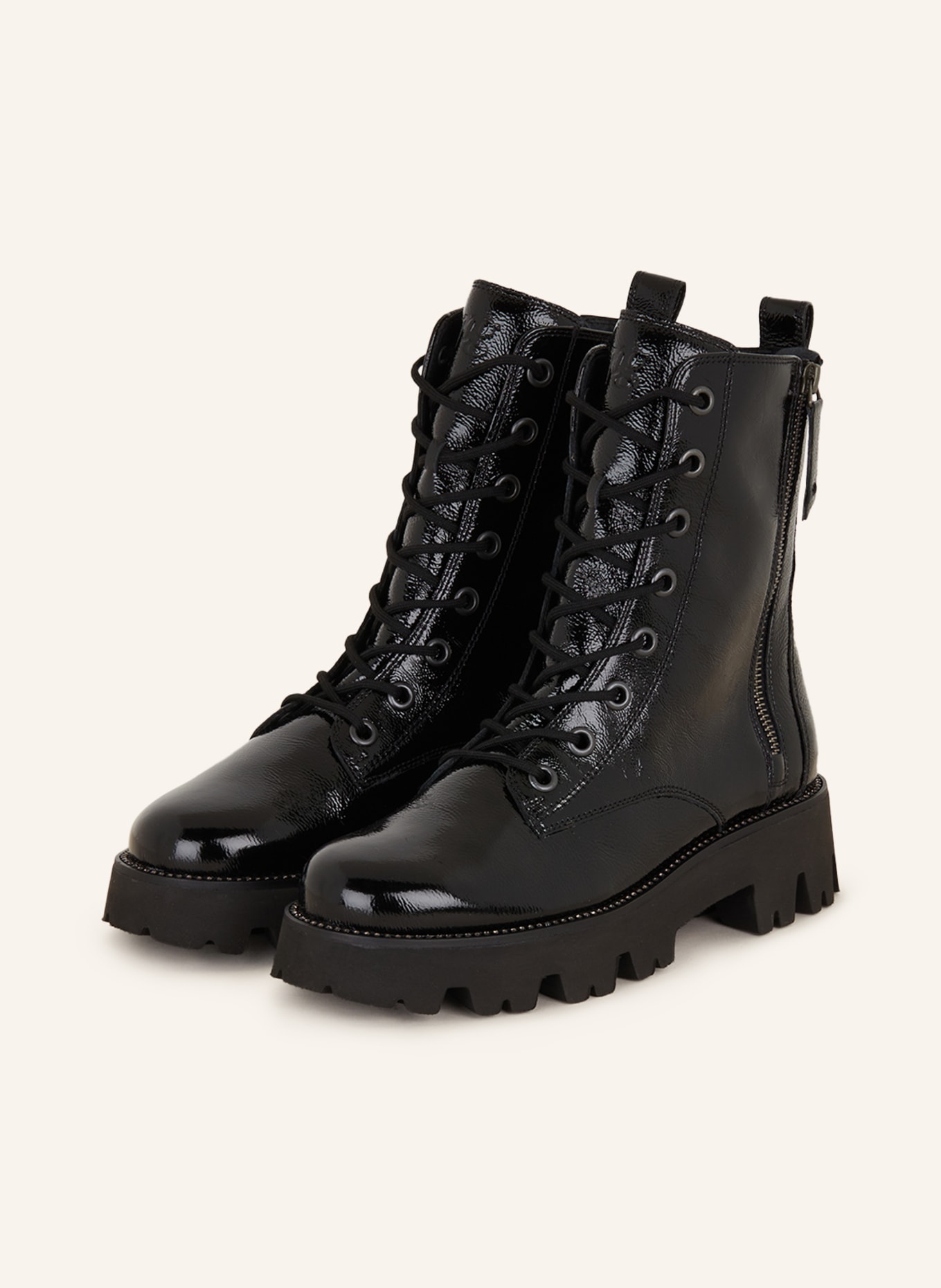 paul green Lace-up boots with decorative gems, Color: BLACK (Image 1)
