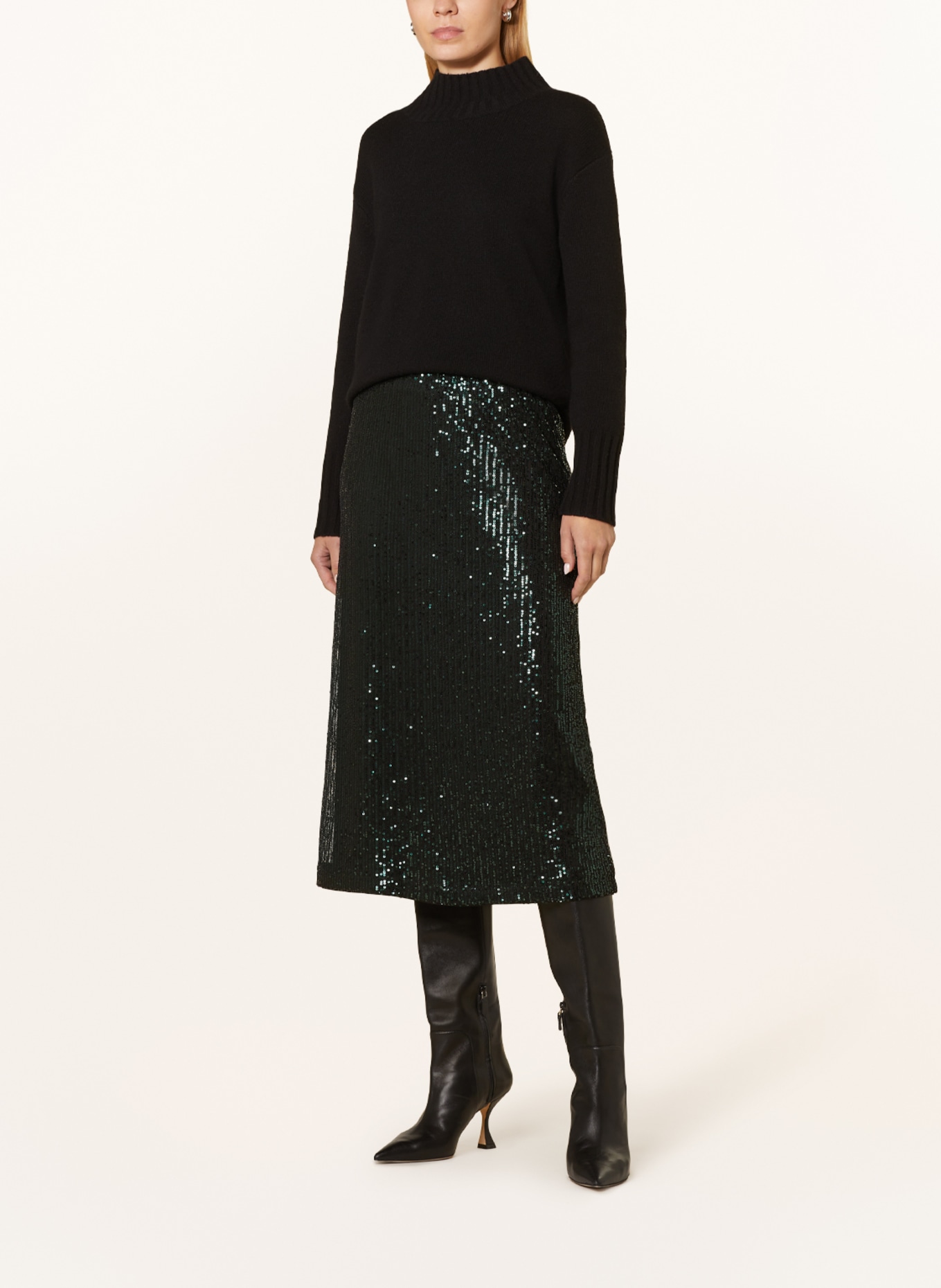 oui Tulle skirt with sequins, Color: BLACK/ DARK GREEN (Image 2)