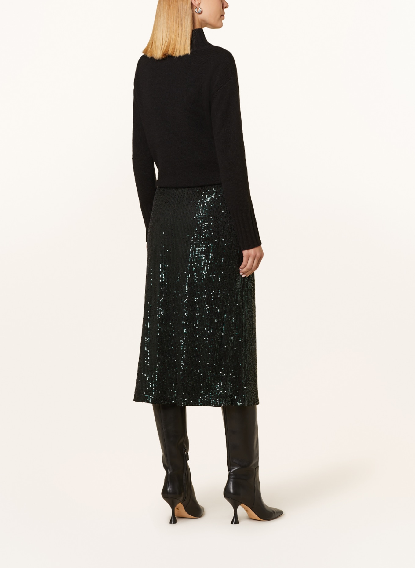 oui Tulle skirt with sequins, Color: BLACK/ DARK GREEN (Image 3)