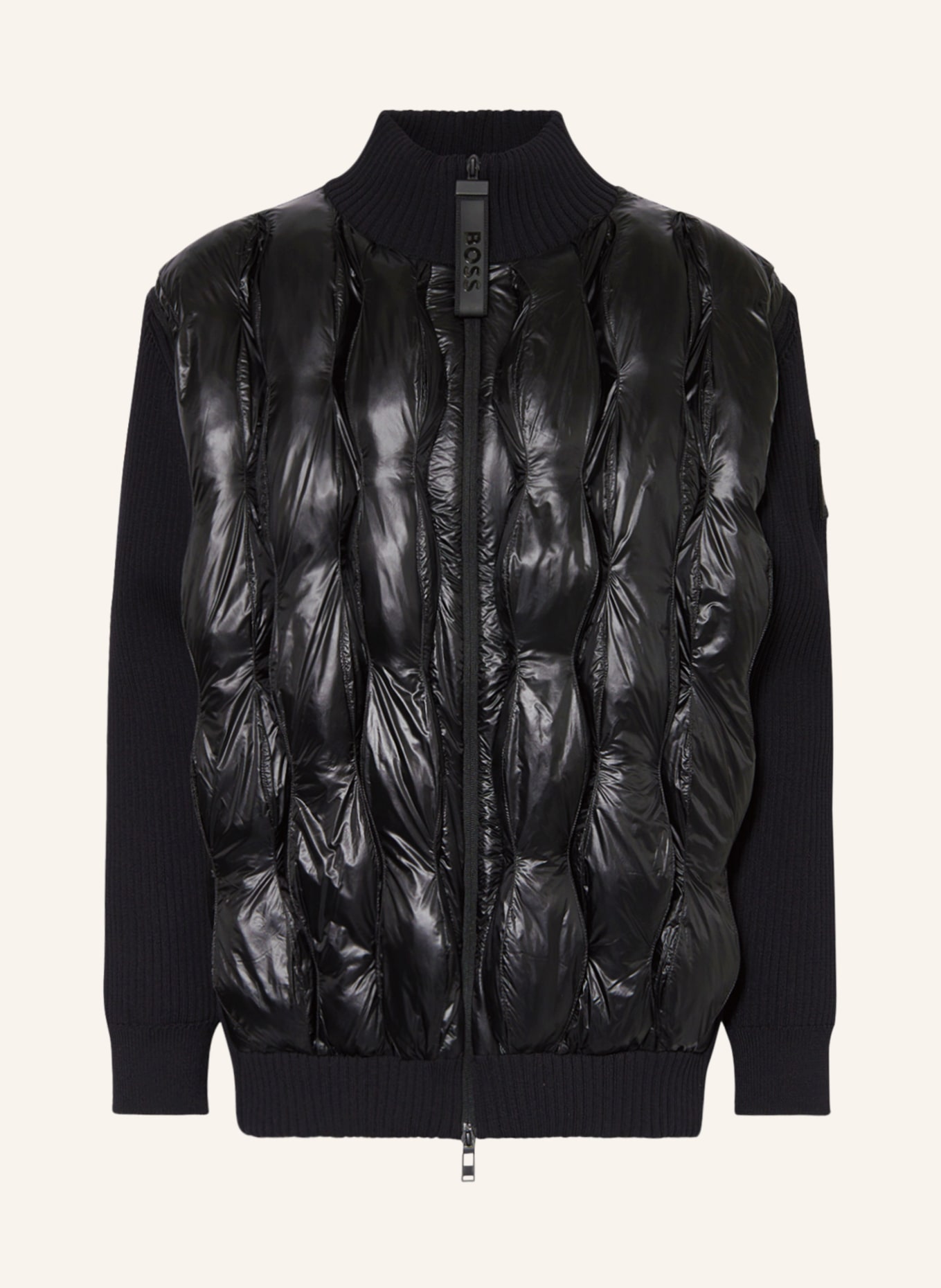 BOSS Quilted jacket ZARRAL in mixed materials with detachable sleeves, Color: BLACK (Image 1)