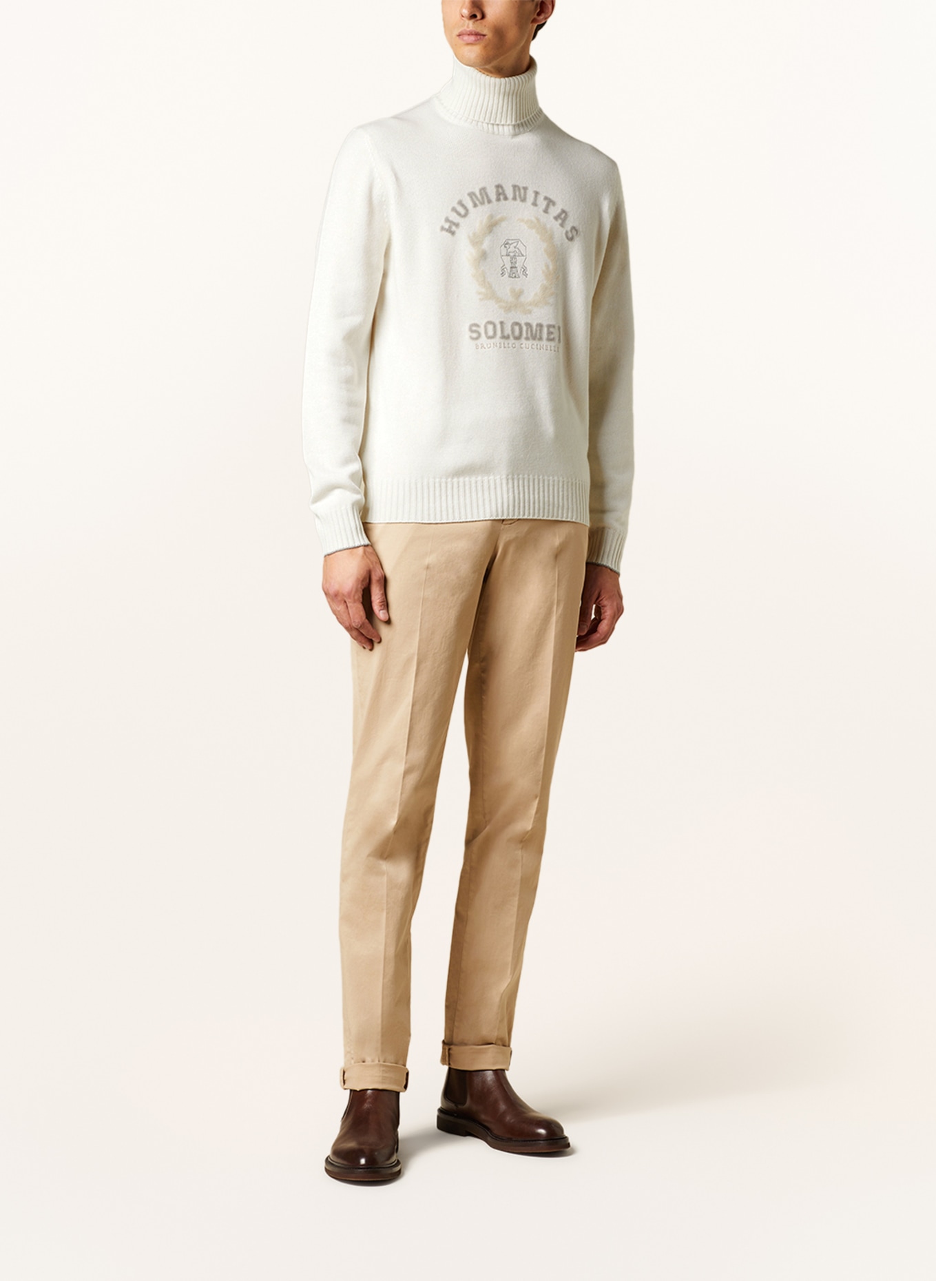 BRUNELLO CUCINELLI Turtleneck sweater in cashmere, Color: ECRU/ BROWN/ LIGHT BROWN (Image 2)