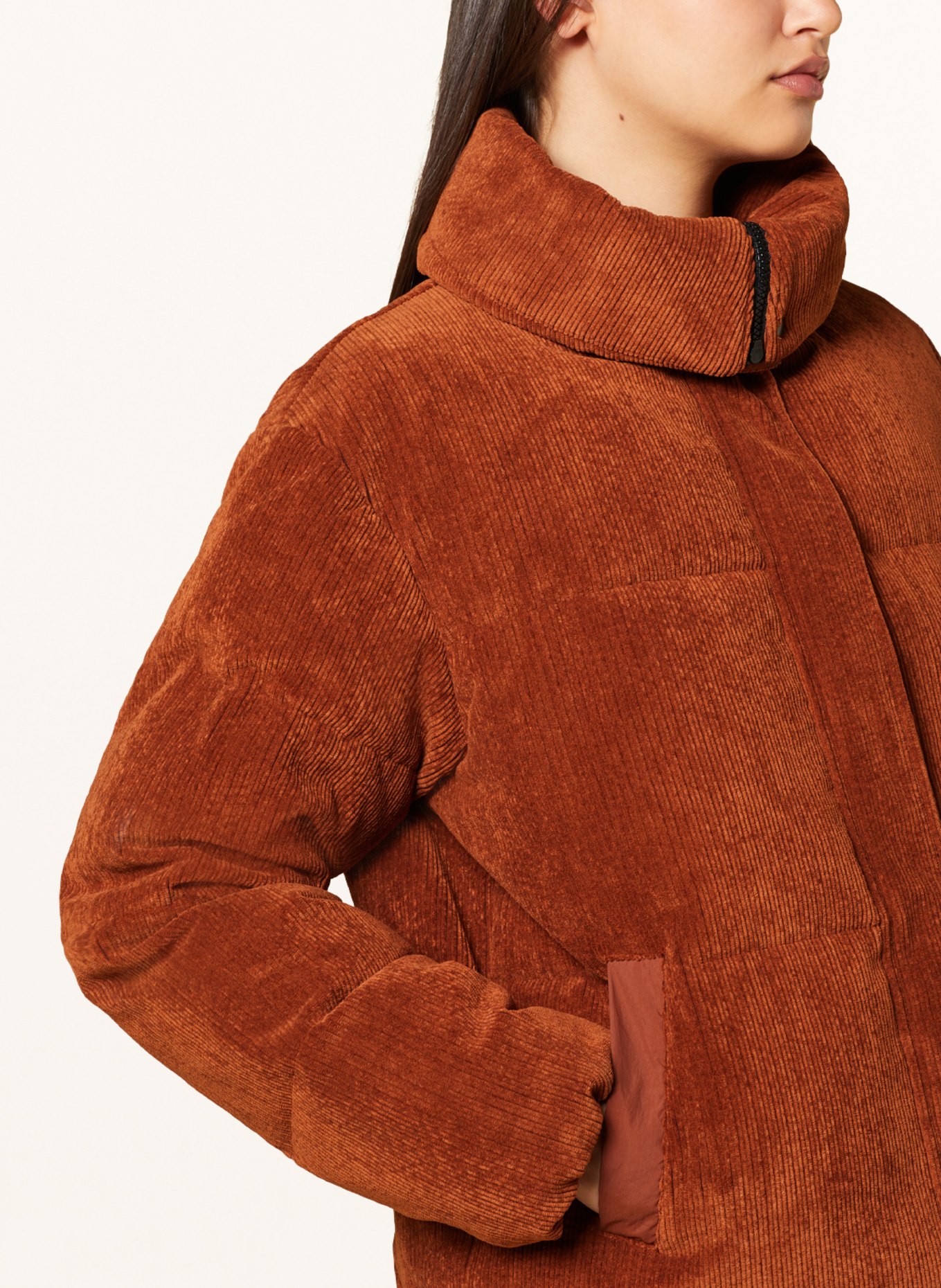Burnt orange corduroy puffer jacket sale