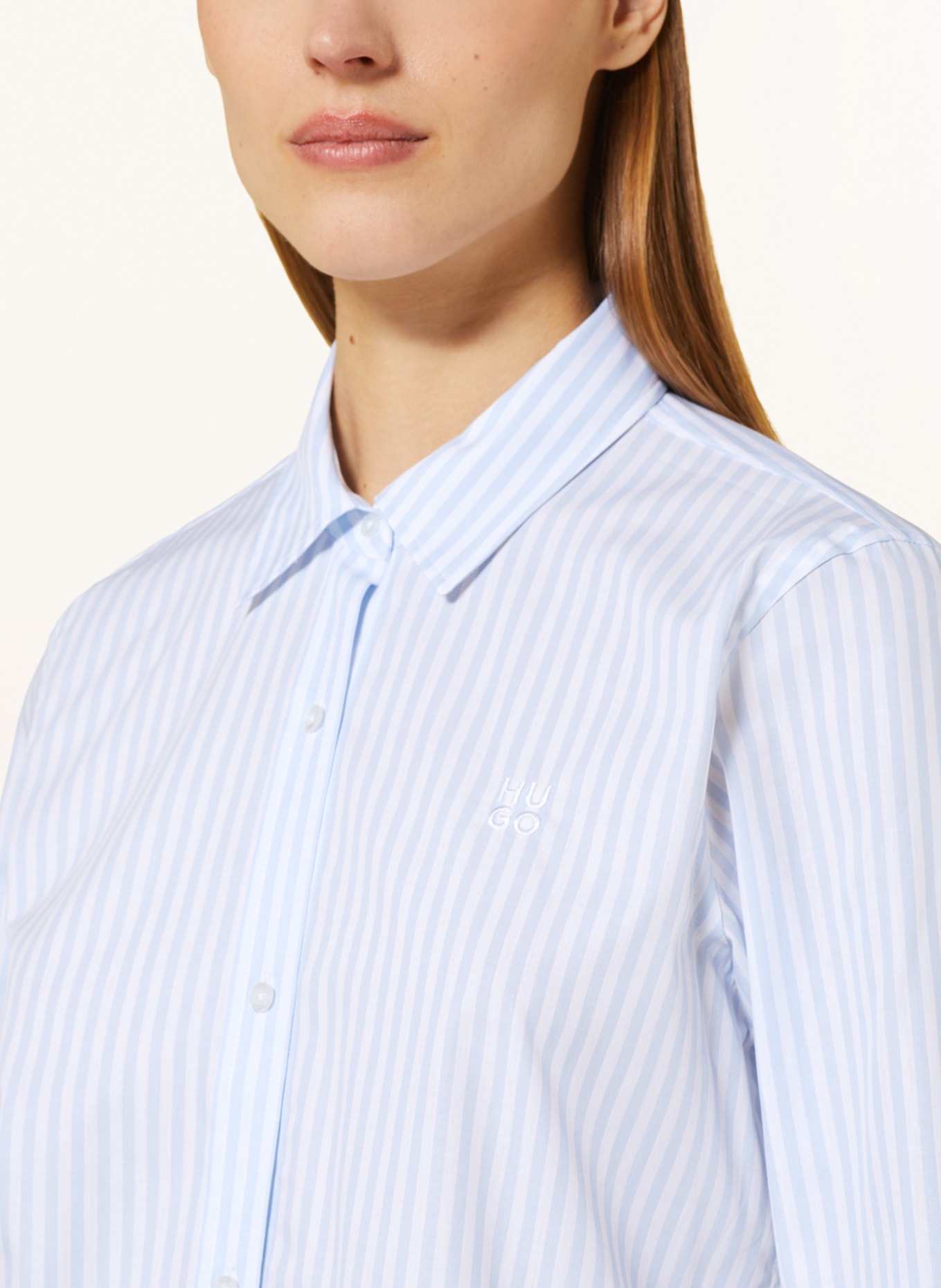 HUGO Shirt blouse THE ESSENTIAL, Color: LIGHT BLUE/ WHITE (Image 4)