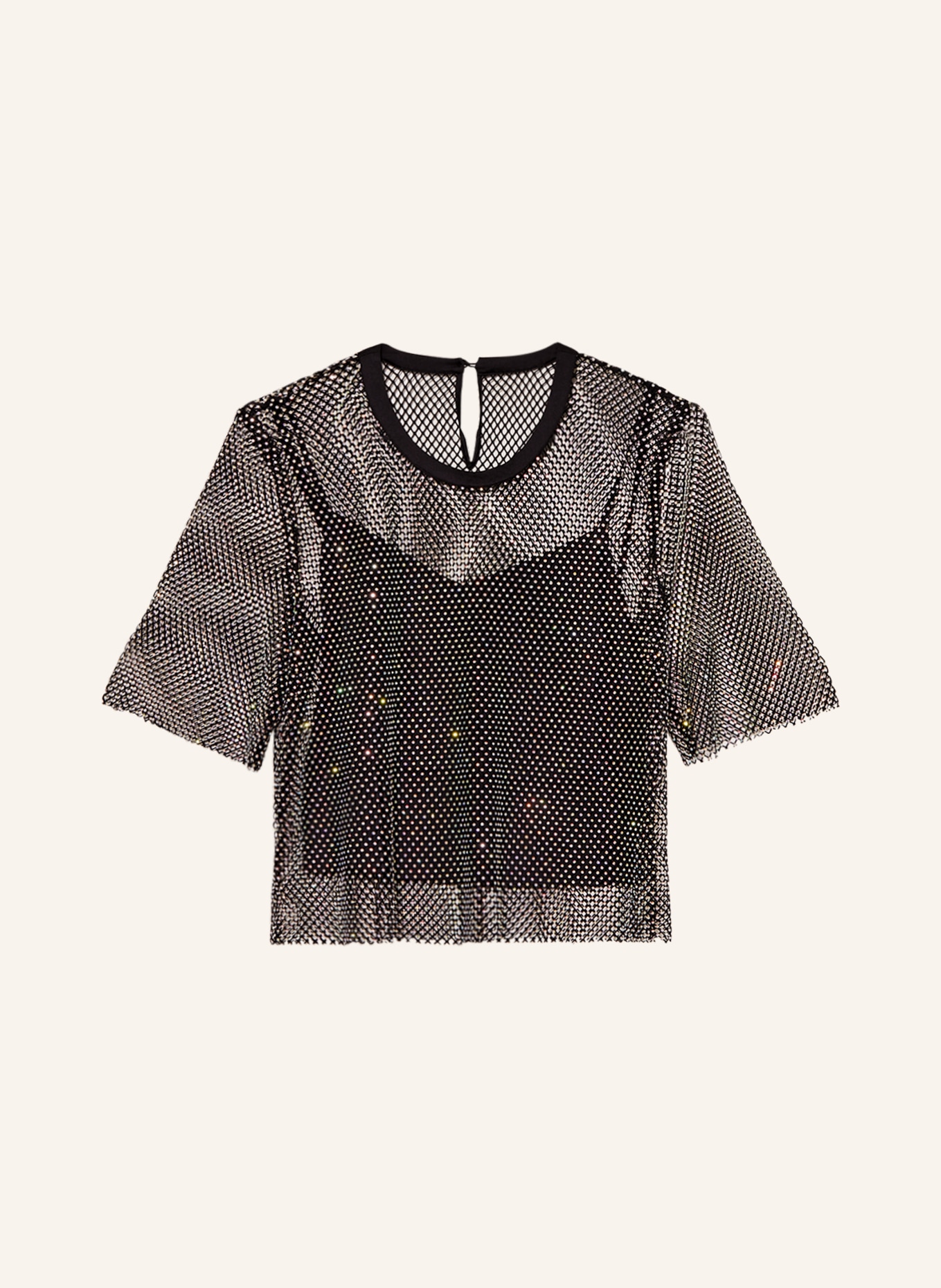 BOSS Koszulka z siateczki BENET z ozdobnymi kamykami, Kolor: CZARNY (Obrazek 1)