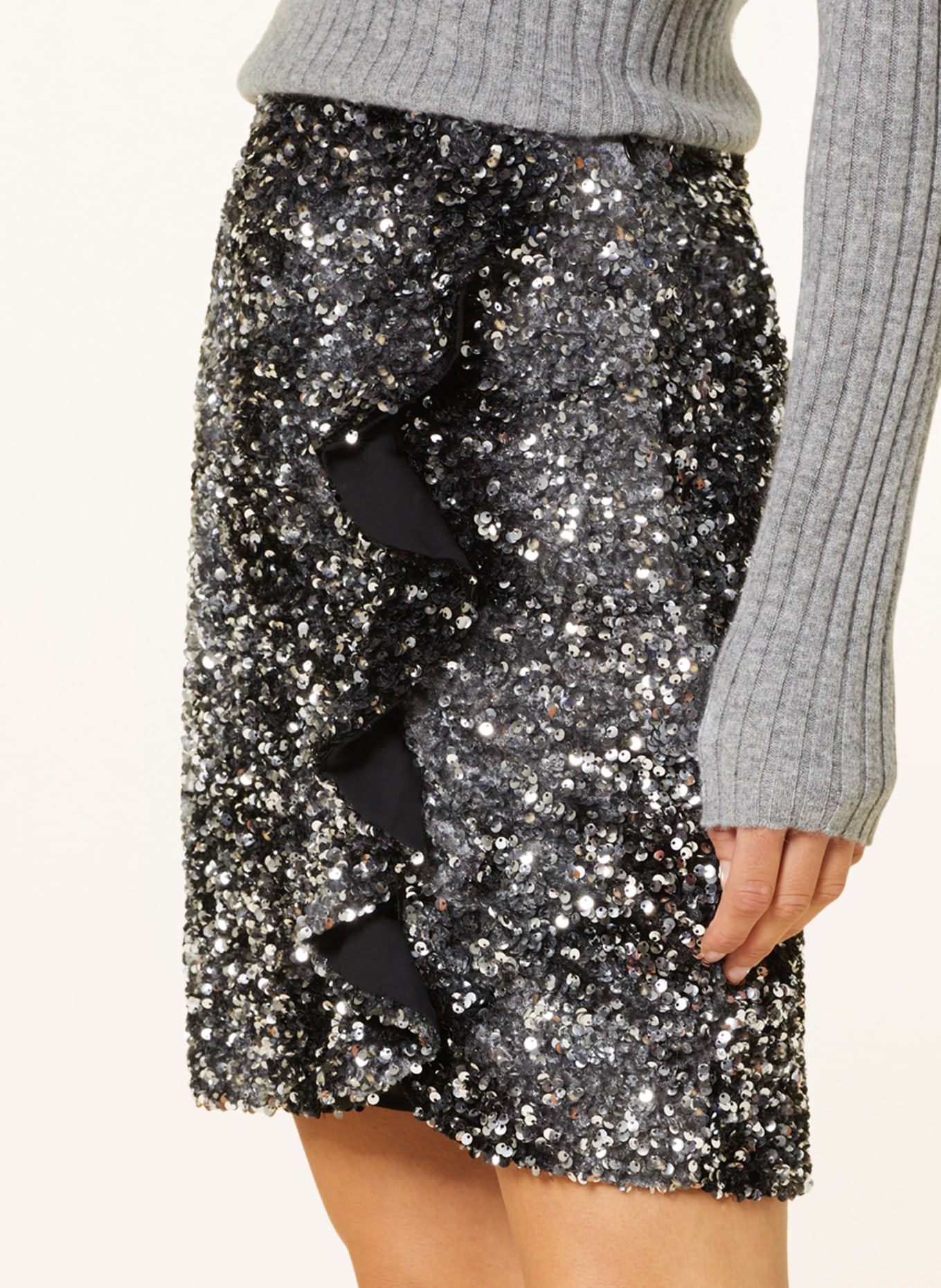 BOSS Skirt VALYA with sequins, Color: BLACK/ SILVER (Image 4)