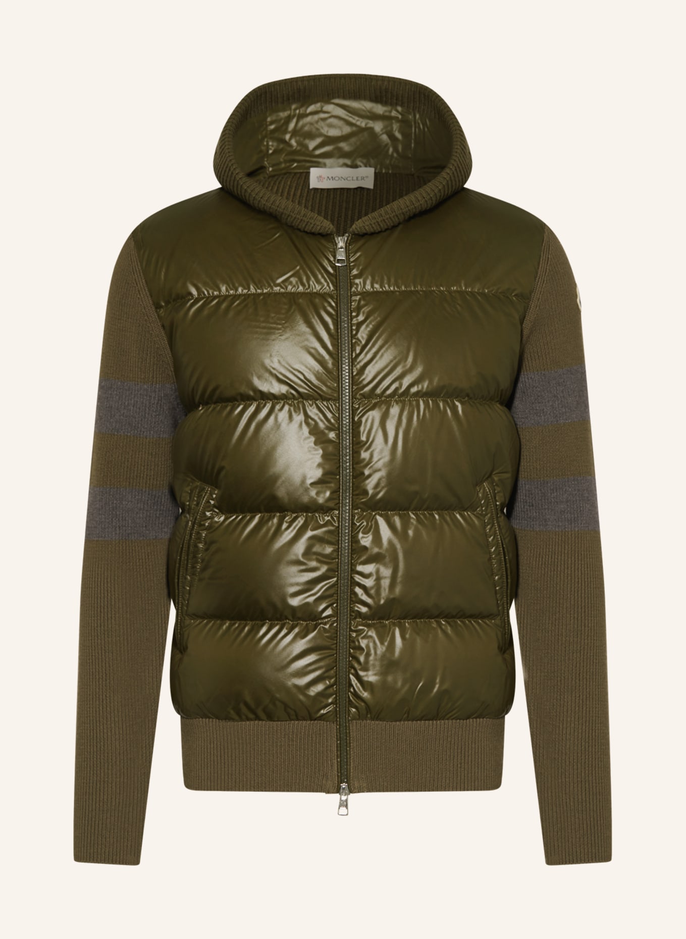 MONCLER Down jacket in mixed materials, Color: OLIVE/ GRAY (Image 1)