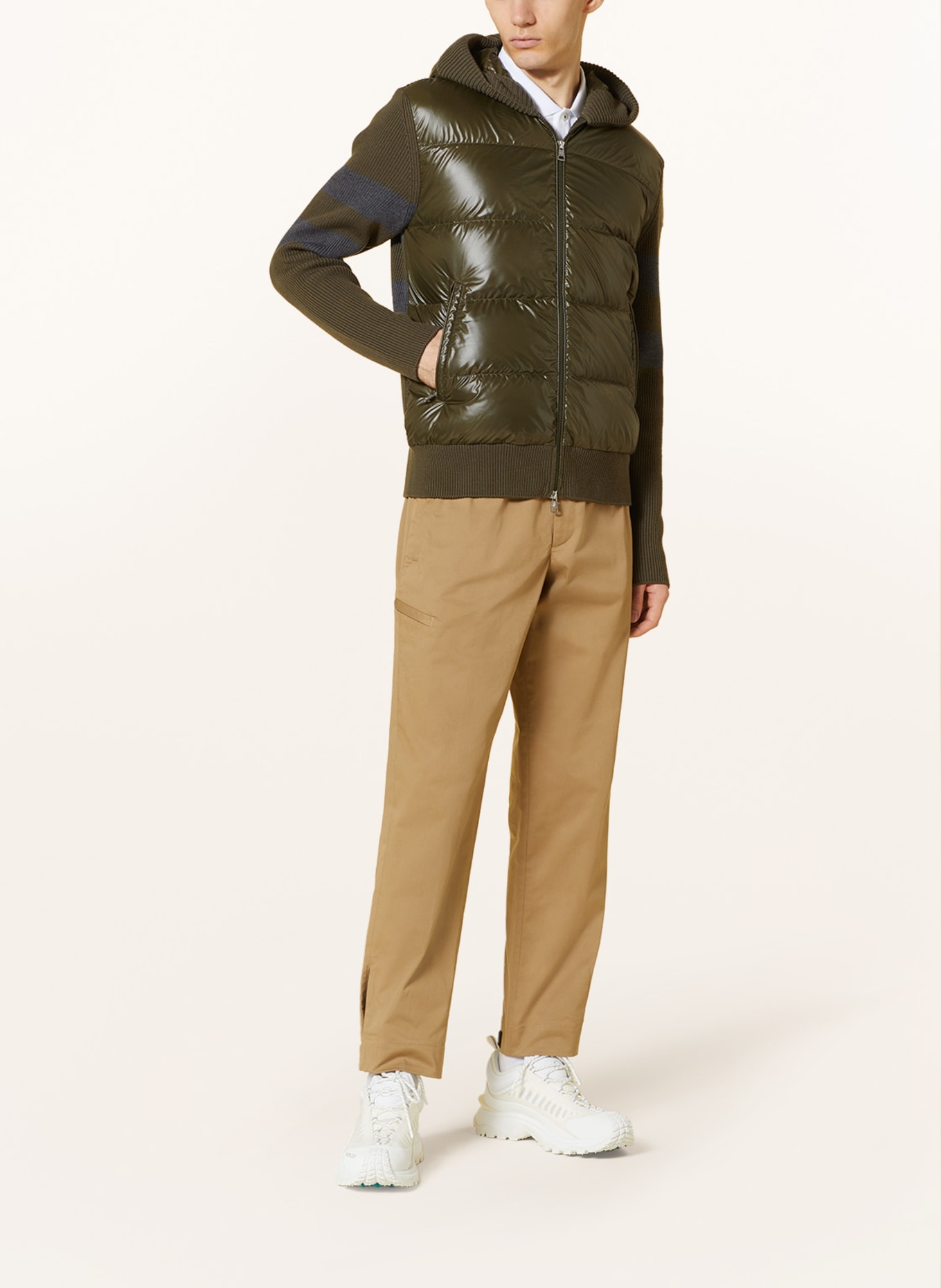 MONCLER Down jacket in mixed materials, Color: OLIVE/ GRAY (Image 2)