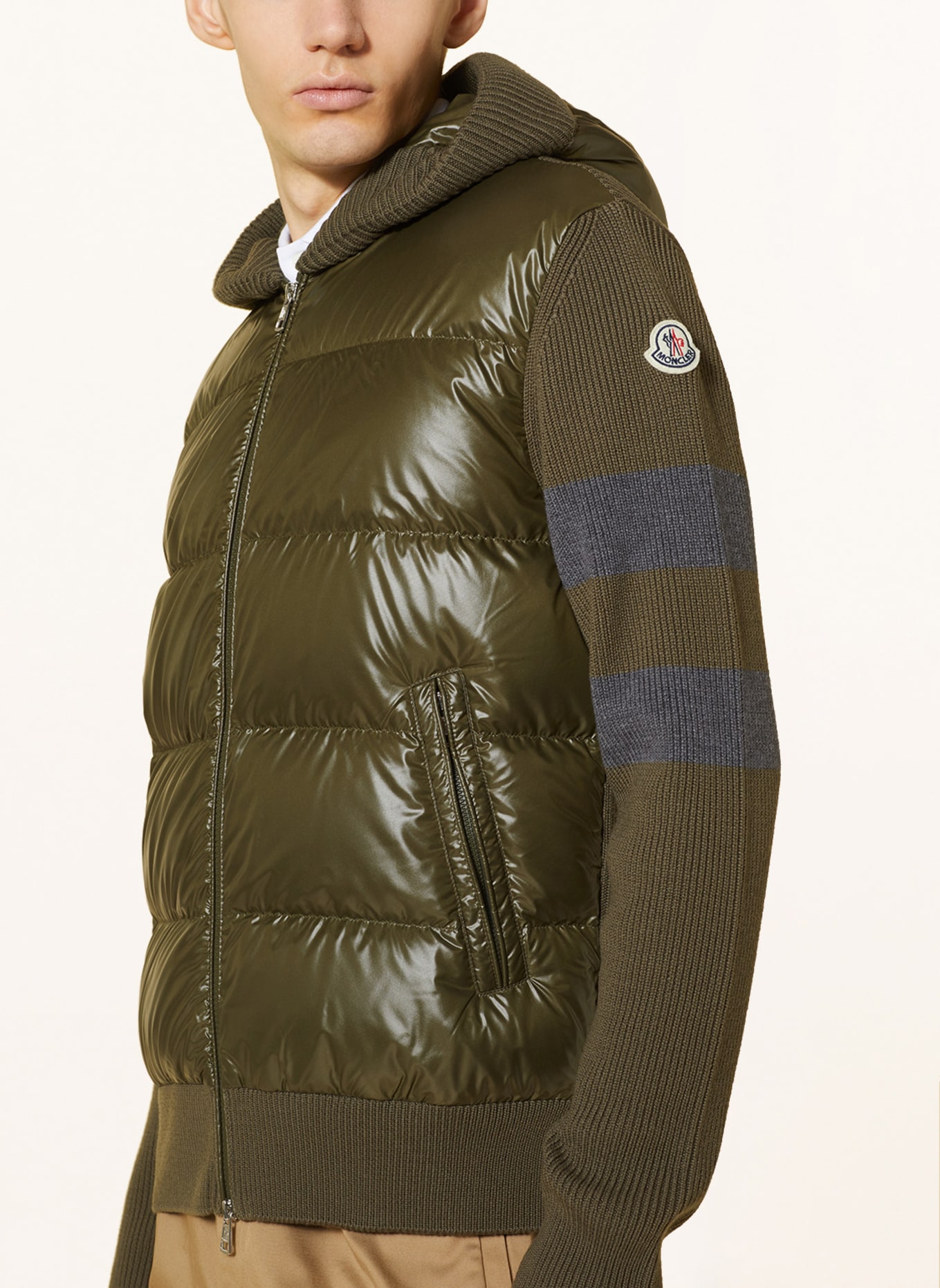 MONCLER Down jacket in mixed materials, Color: OLIVE/ GRAY (Image 5)
