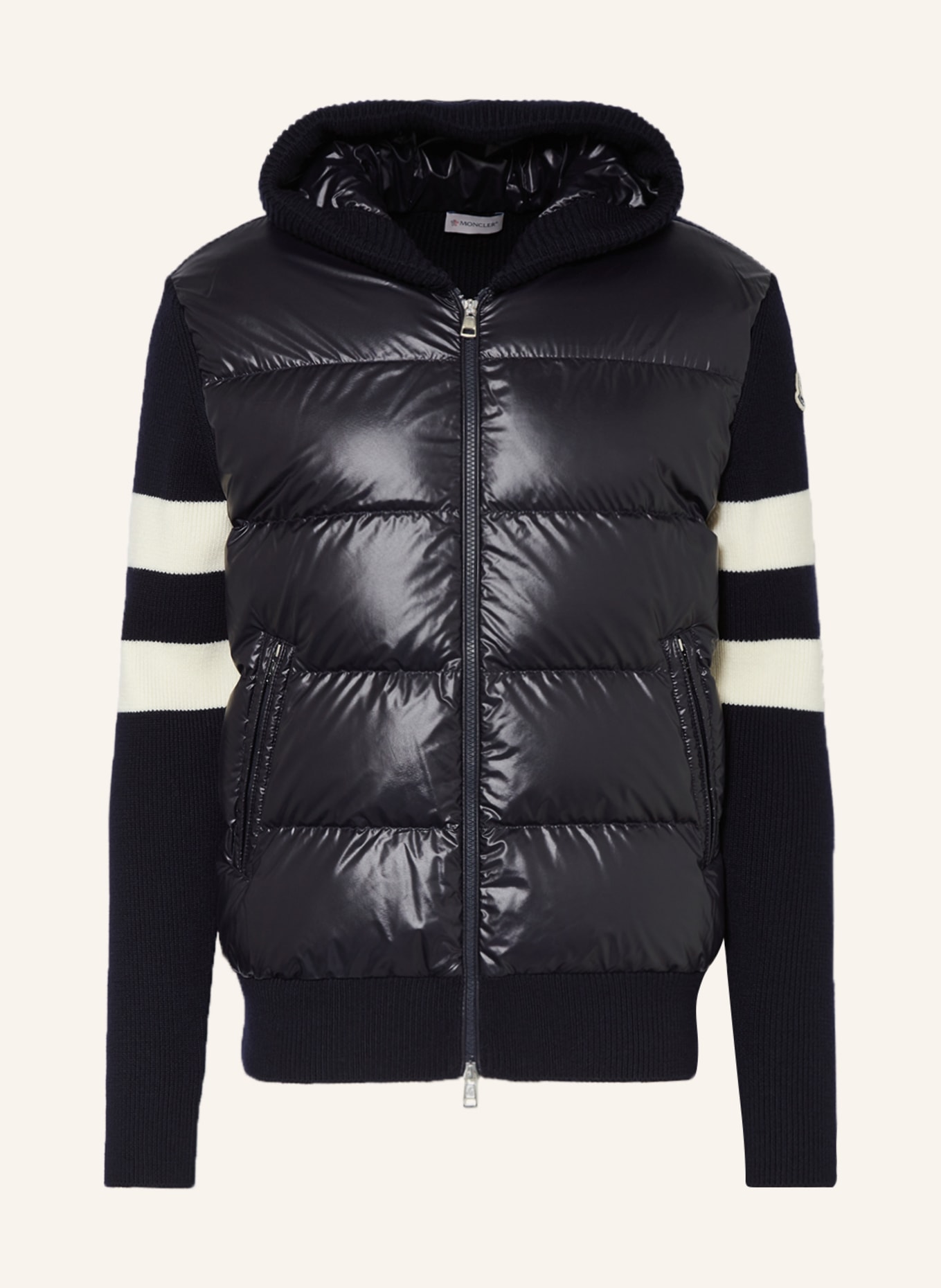 MONCLER Daunenjacke im Materialmix: DUNKELBLAU / CREME