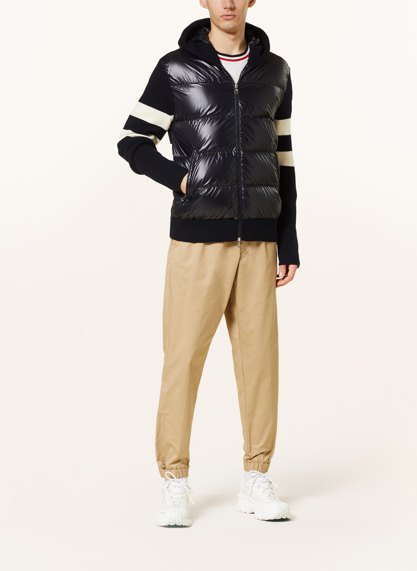 MONCLER Daunenjacke im Materialmix: DUNKELBLAU / CREME