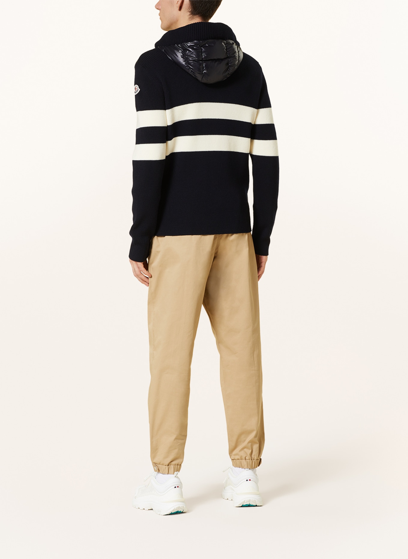 MONCLER Daunenjacke im Materialmix: DUNKELBLAU / CREME