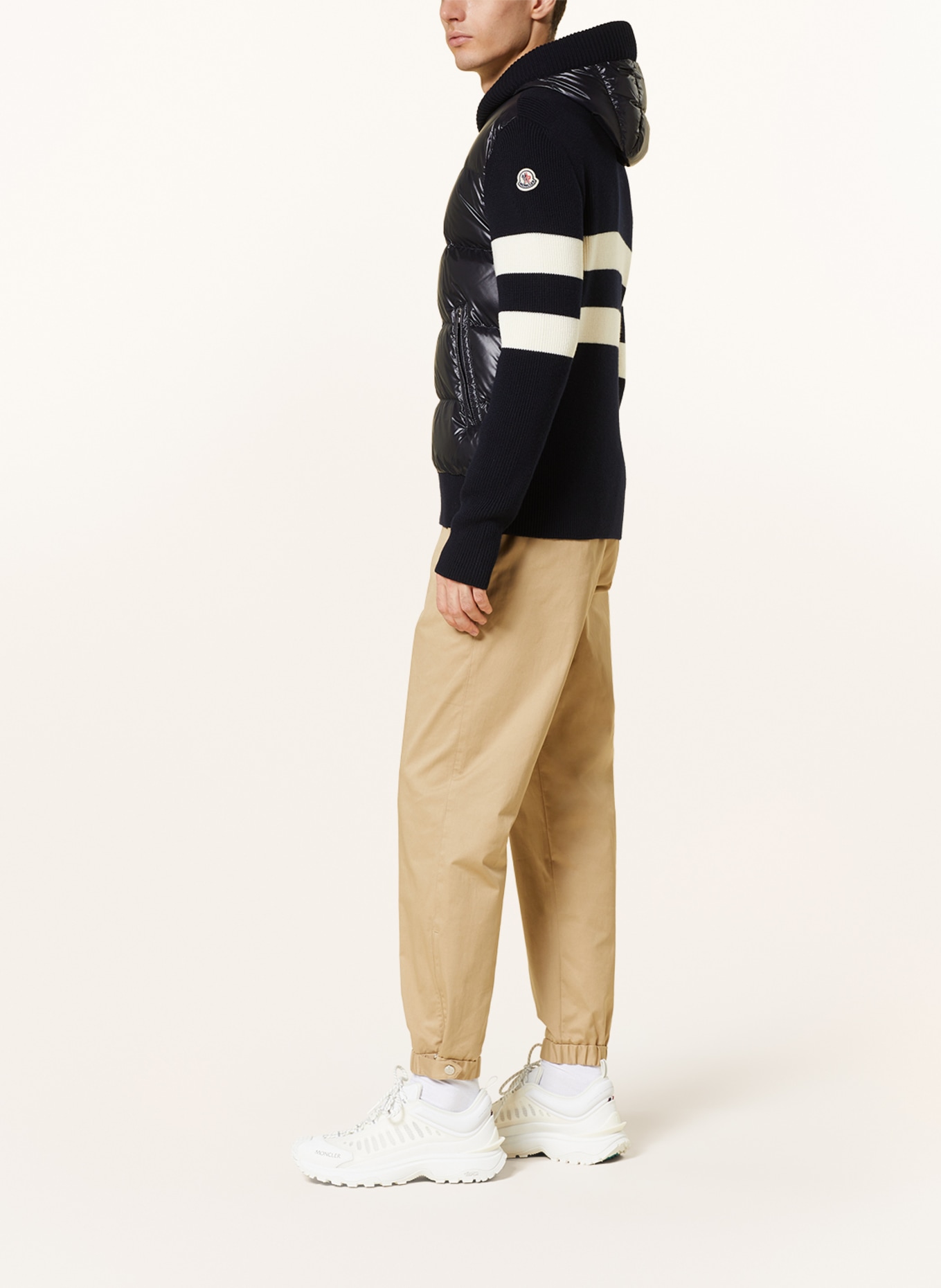 MONCLER Daunenjacke im Materialmix: DUNKELBLAU / CREME