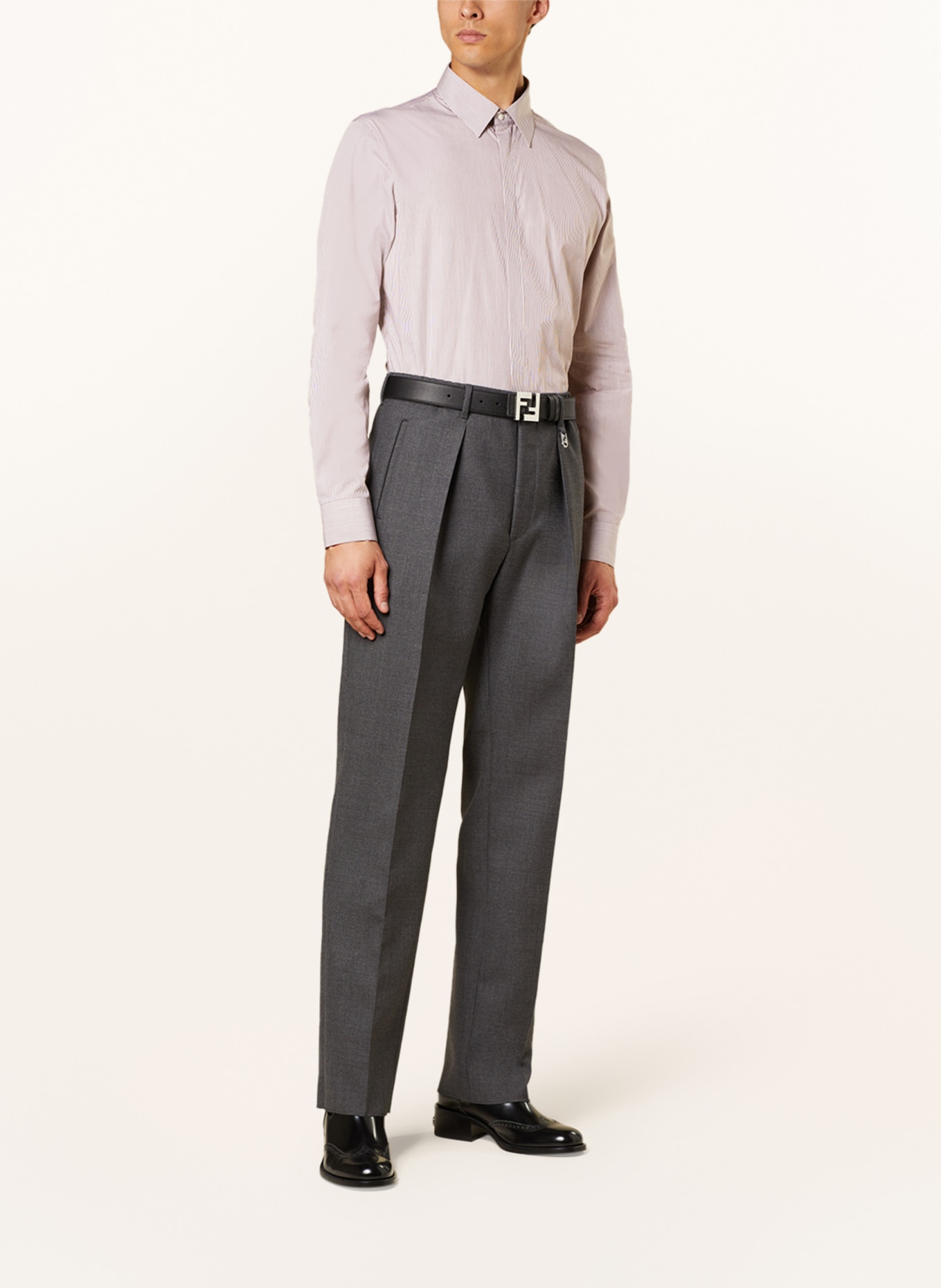 FENDI Shirt slim fit, Color: DARK BROWN/ WHITE (Image 2)
