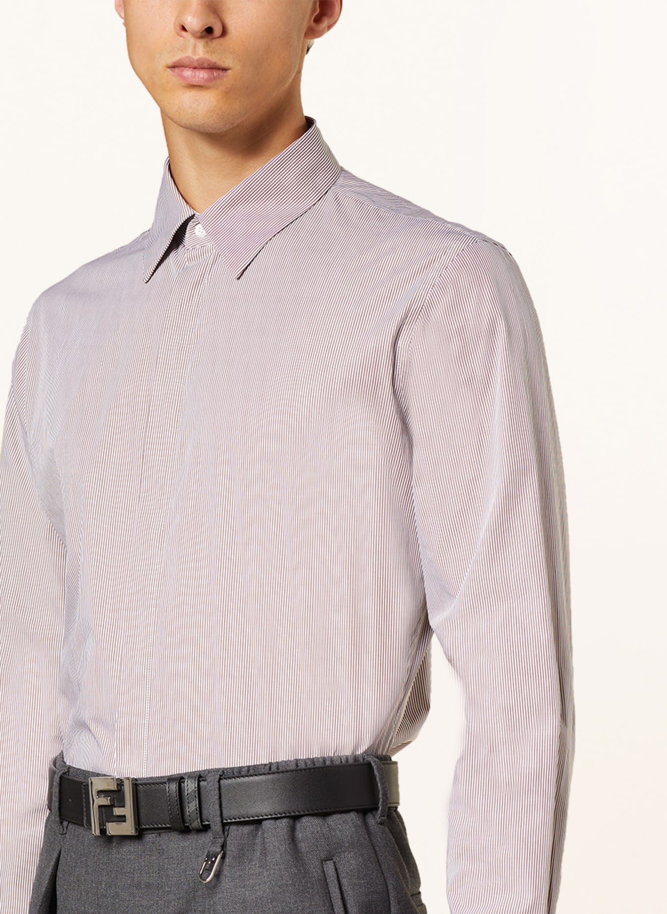 FENDI Shirt slim fit, Color: DARK BROWN/ WHITE (Image 4)