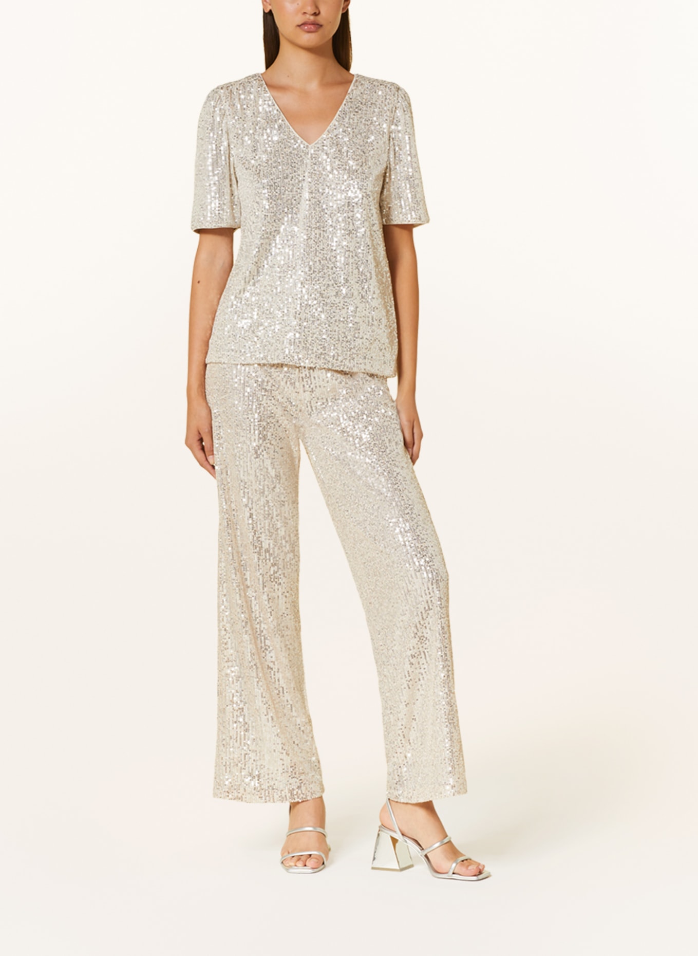 ICHI Wide leg trousers IHFAUCI with sequins, Color: BEIGE (Image 2)