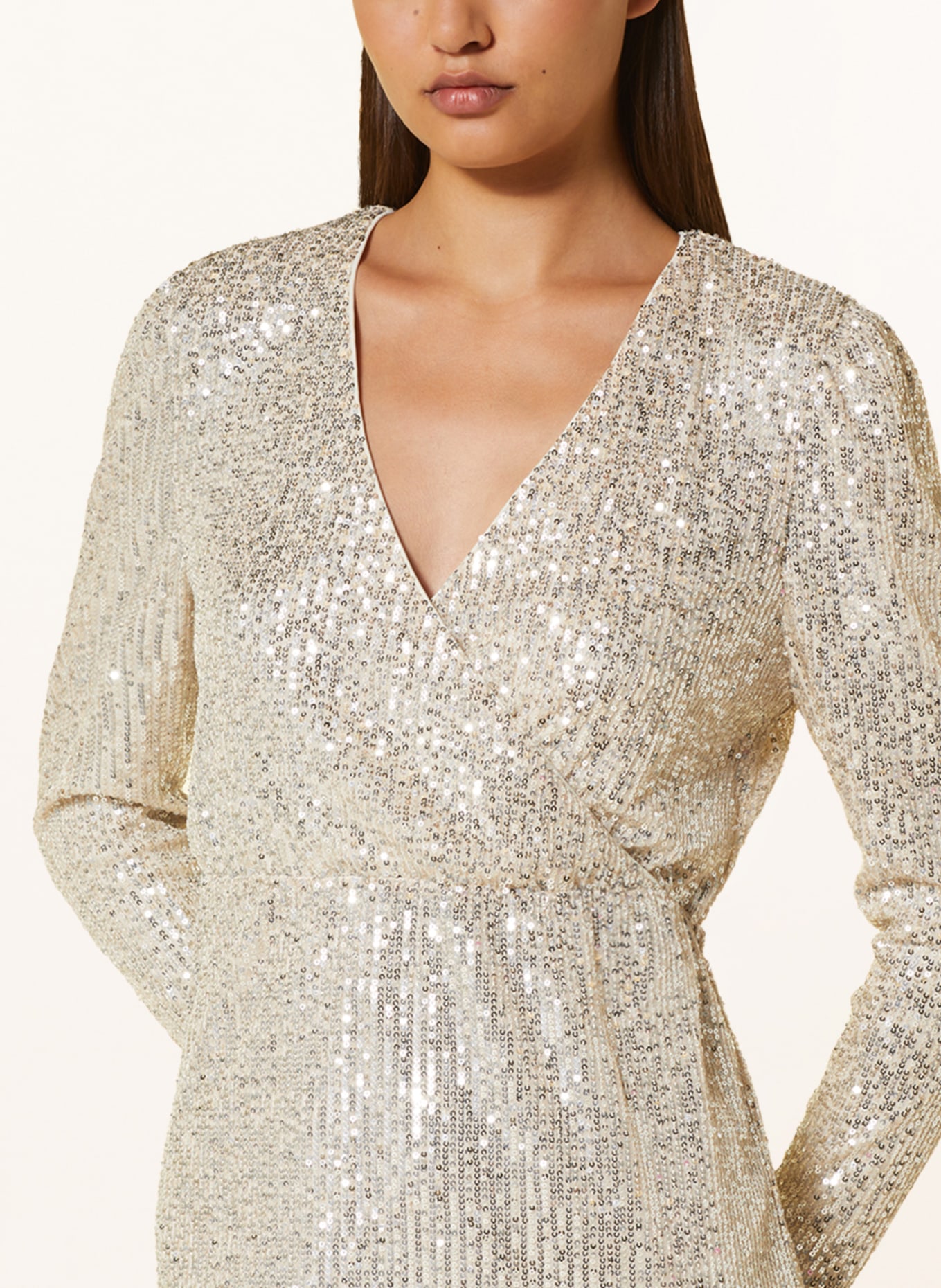 ICHI Dress IHFAUCI in wrap look with sequins, Color: CREAM (Image 4)