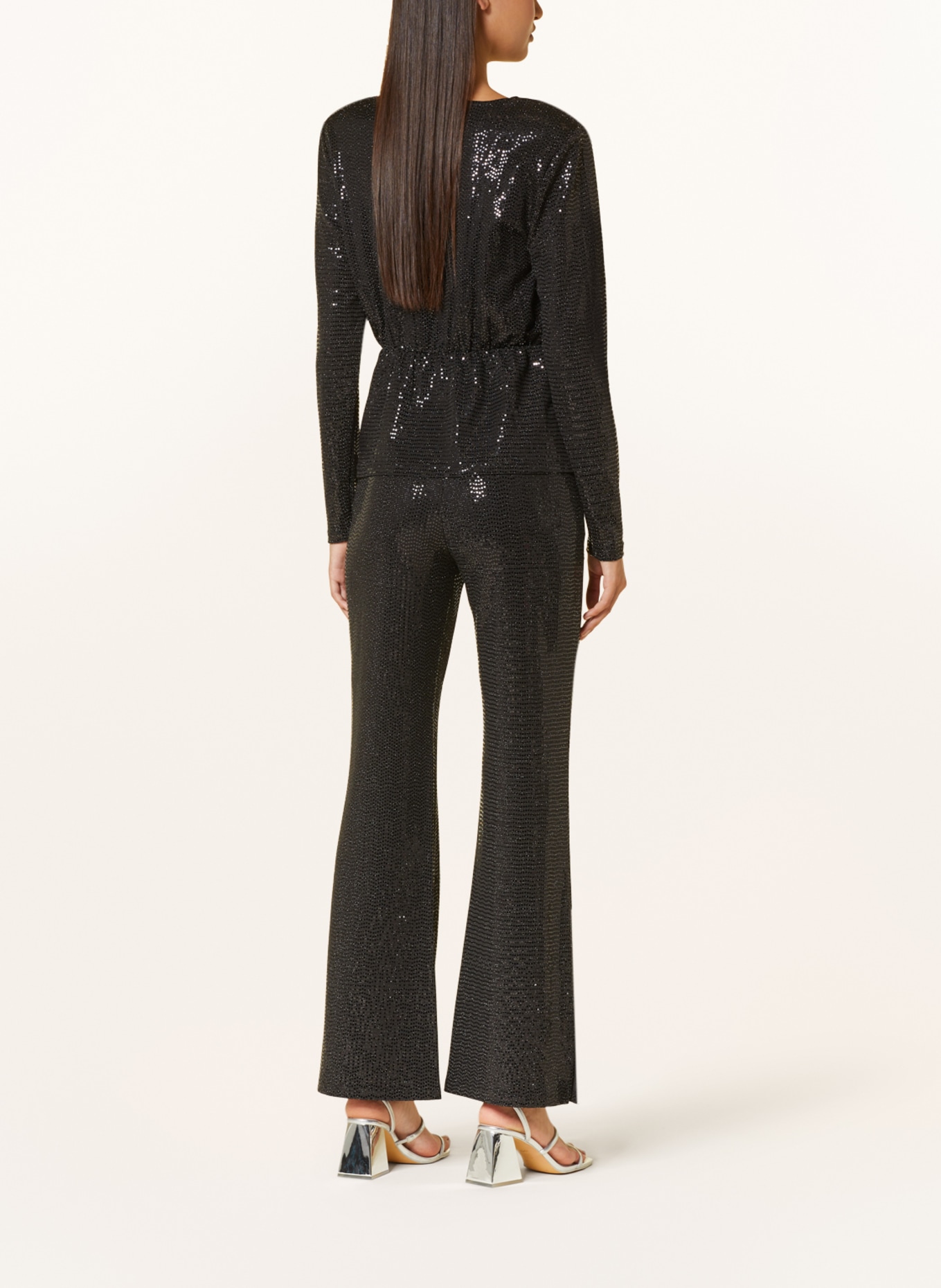 ICHI Wide leg trousers IHLOANE with sequins and glitter thread, Color: BLACK (Image 3)
