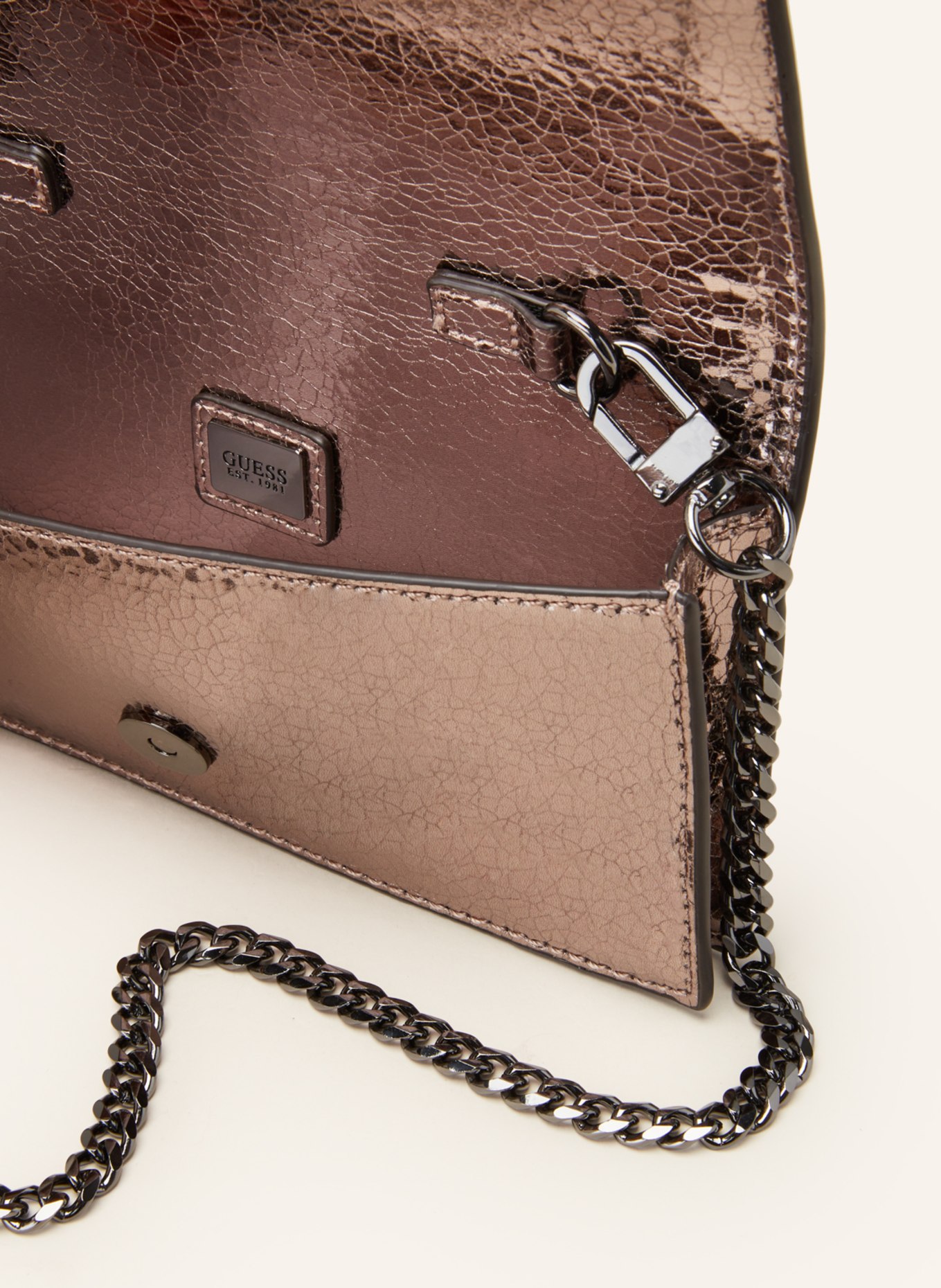 GUESS Clutch GILDED GLAMOUR MINI with decorative gems in taupe