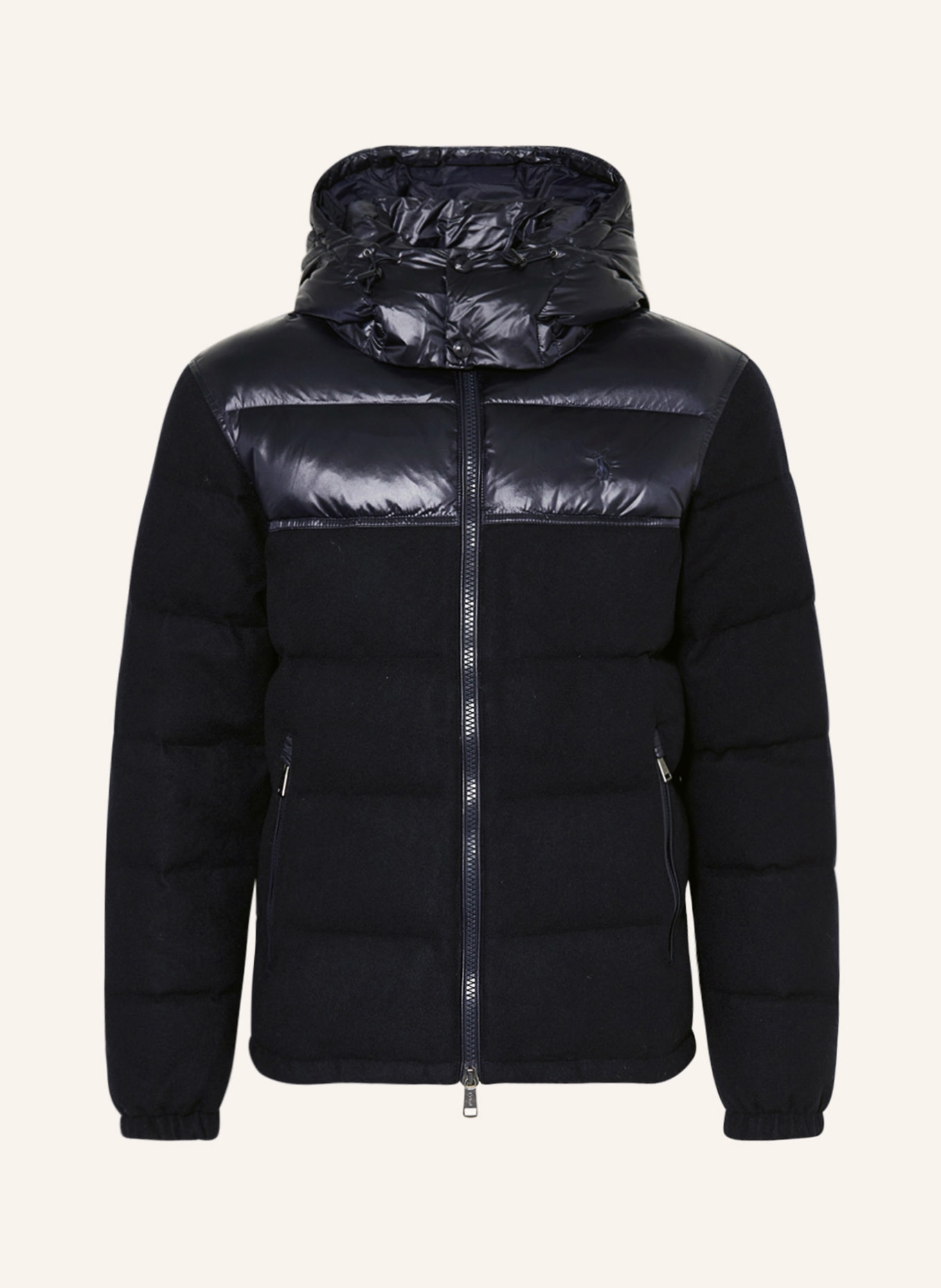 POLO RALPH LAUREN Down jacket in mixed materials with detachable hood, Color: DARK BLUE (Image 1)
