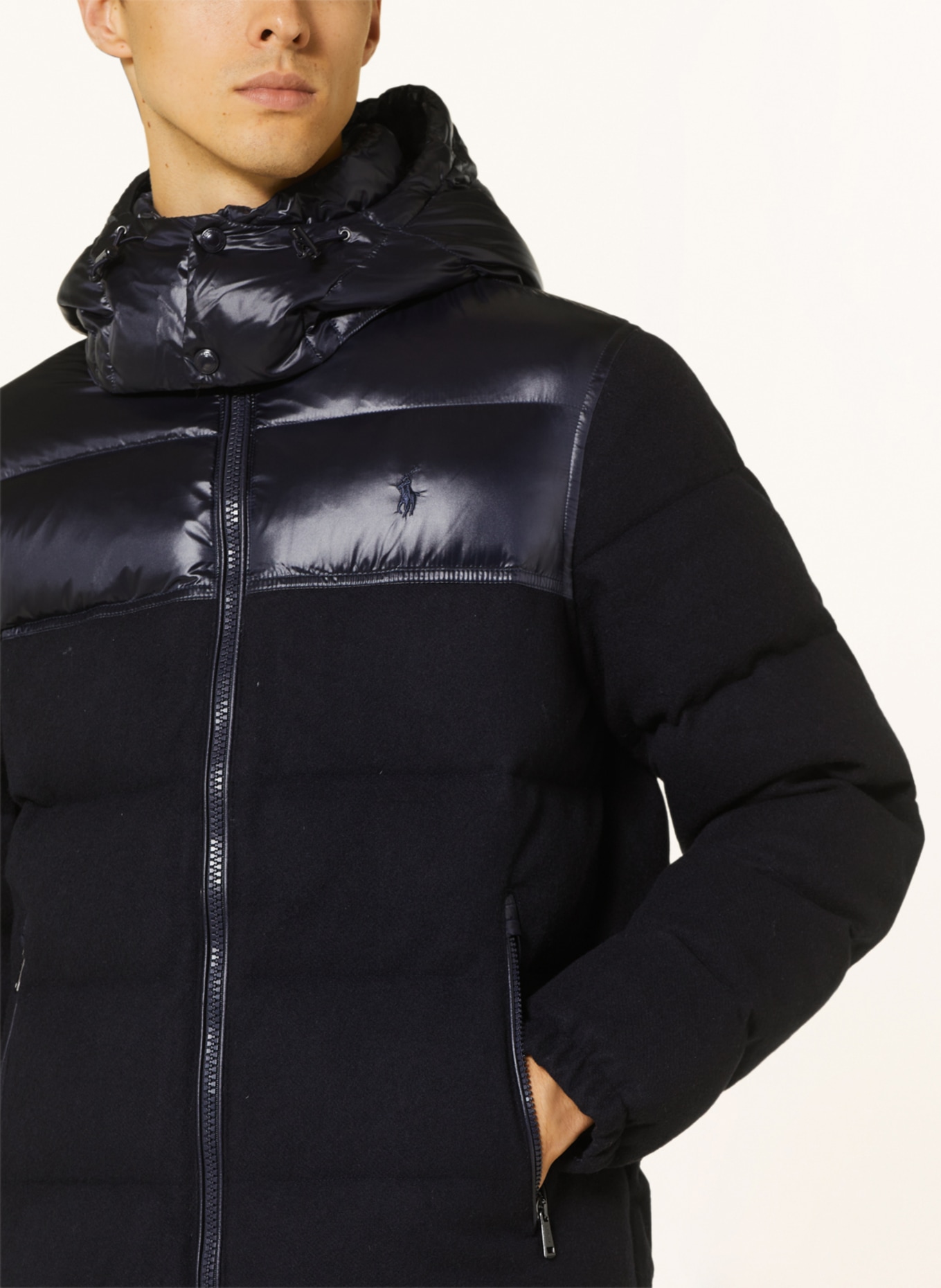 POLO RALPH LAUREN Down jacket in mixed materials with detachable hood, Color: DARK BLUE (Image 5)