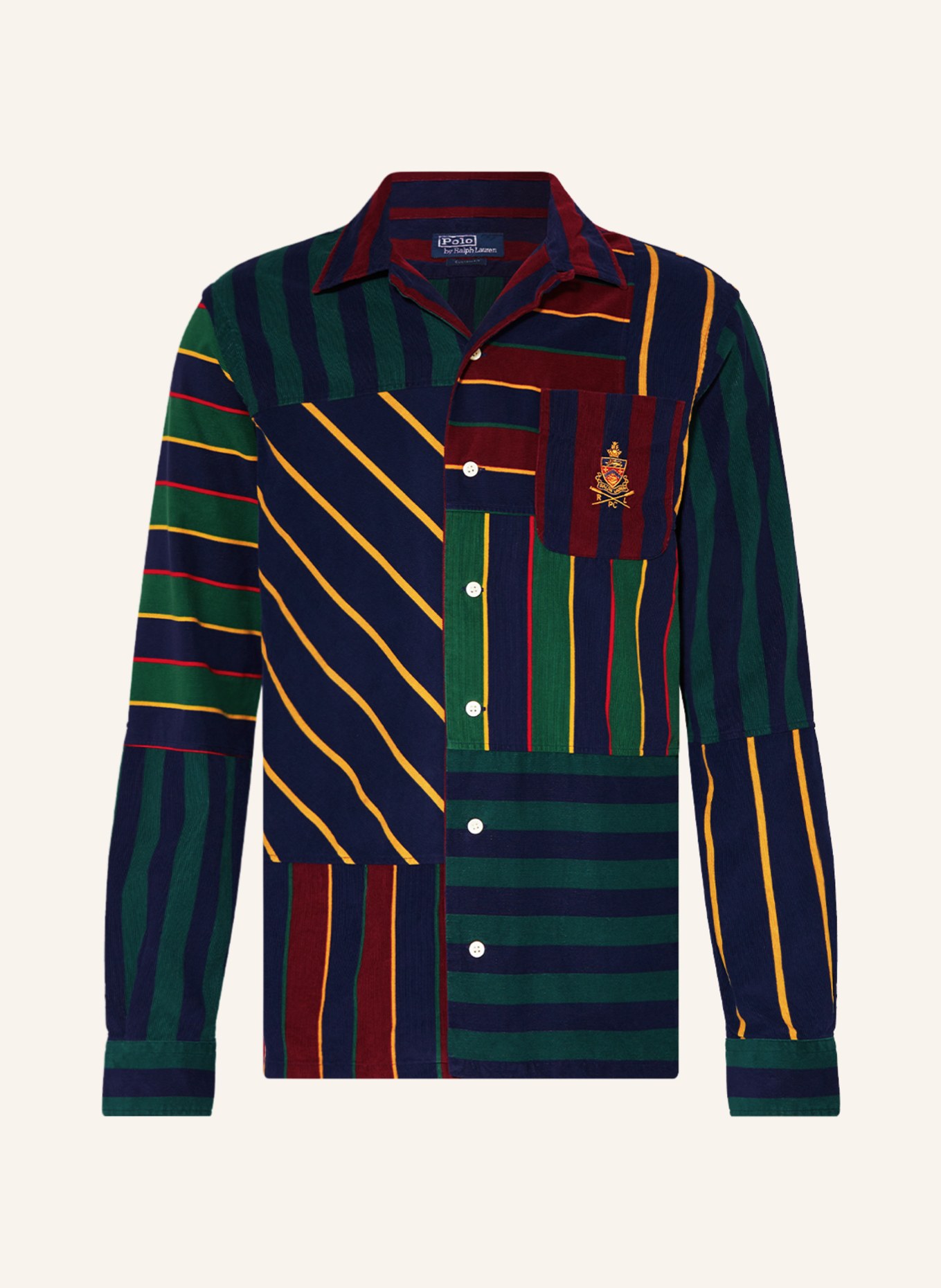 POLO RALPH LAUREN Koszula z klapami custom fit ze sztruksu, Kolor: ZIELONY/ GRANATOWY/ CIEMNOCZERWONY (Obrazek 1)