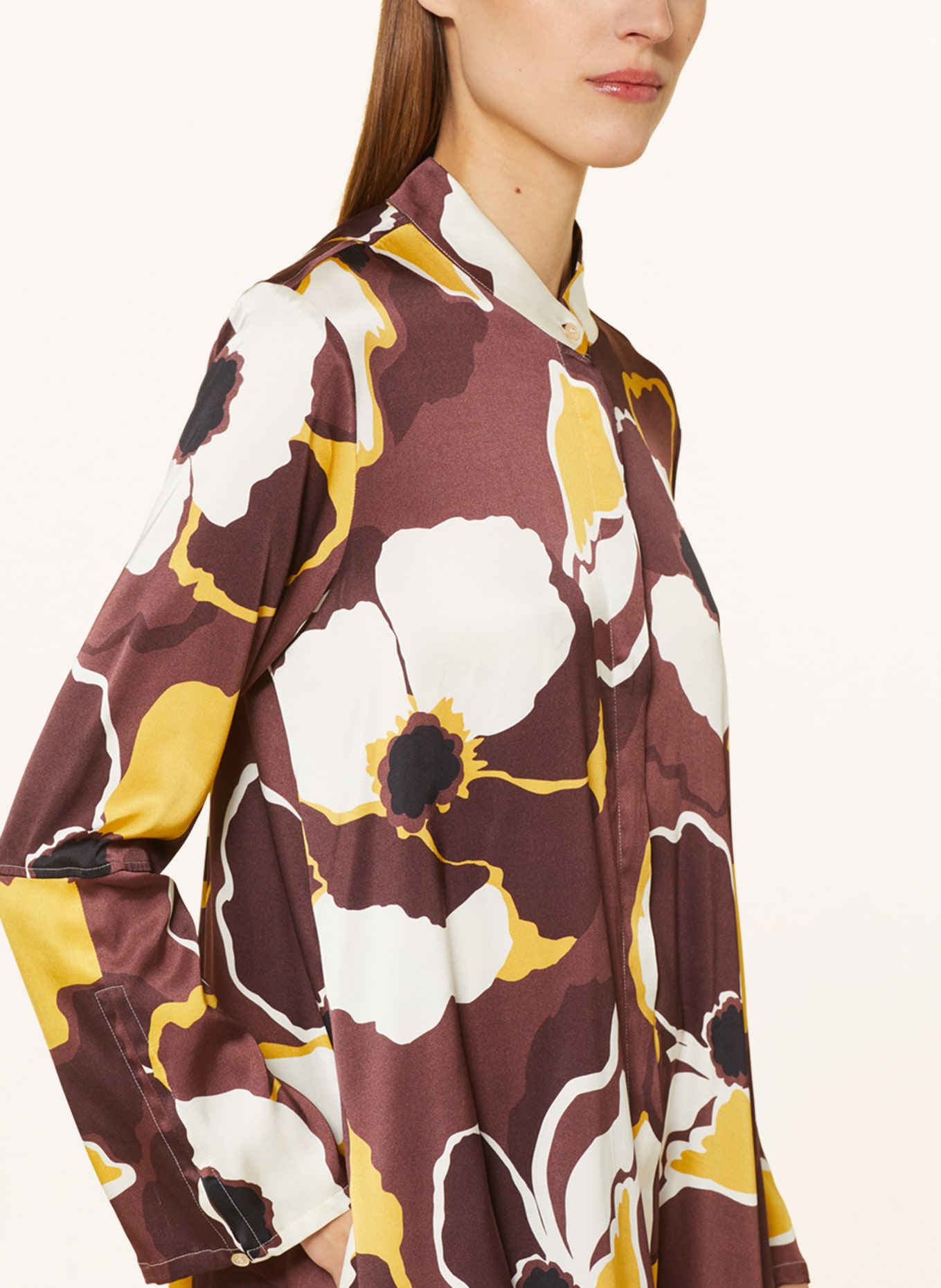 ROBERT FRIEDMAN Shirt dress FLORE made of satin, Color: BROWN/ WHITE/ YELLOW (Image 4)