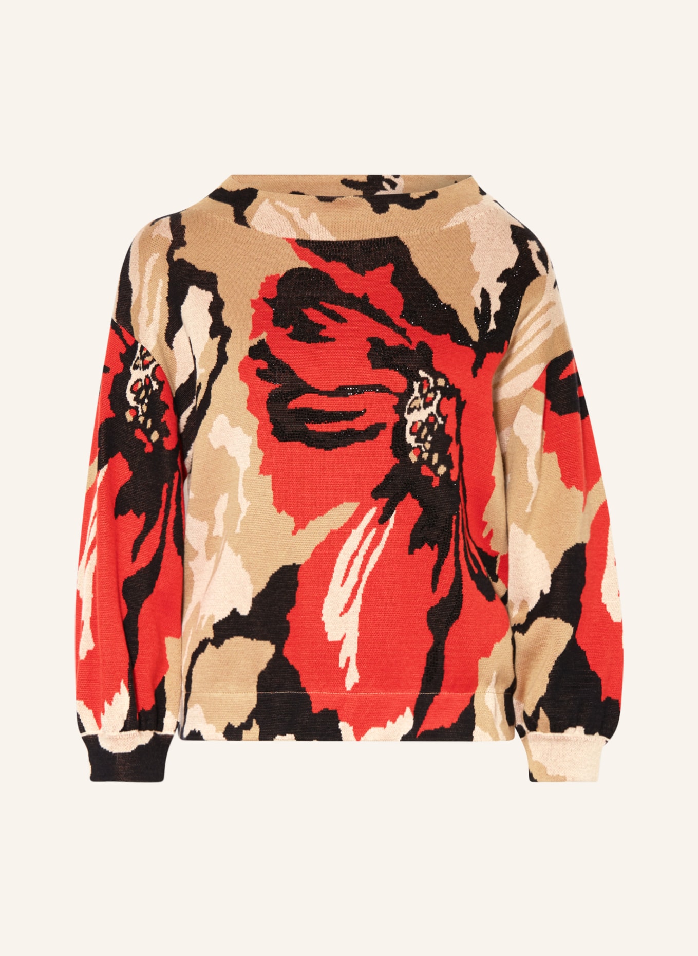 monari Sweater with decorative gems, Color: RED/ BLACK/ BEIGE (Image 1)