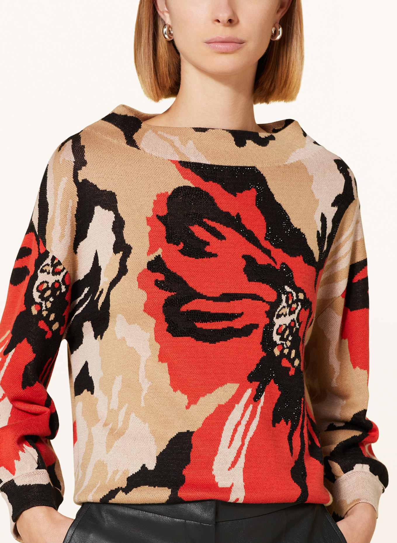 monari Sweater with decorative gems, Color: RED/ BLACK/ BEIGE (Image 4)