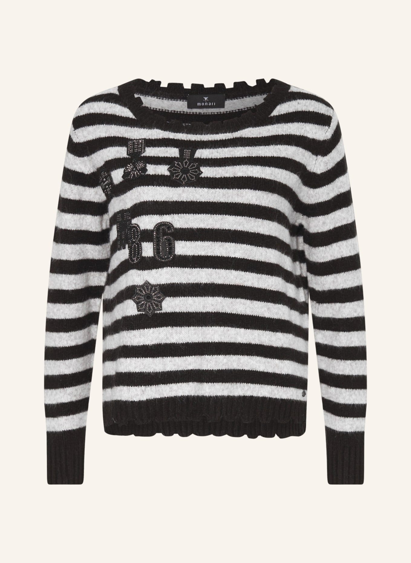 monari Sweater with decorative gems, Color: BLACK/ LIGHT GRAY (Image 1)