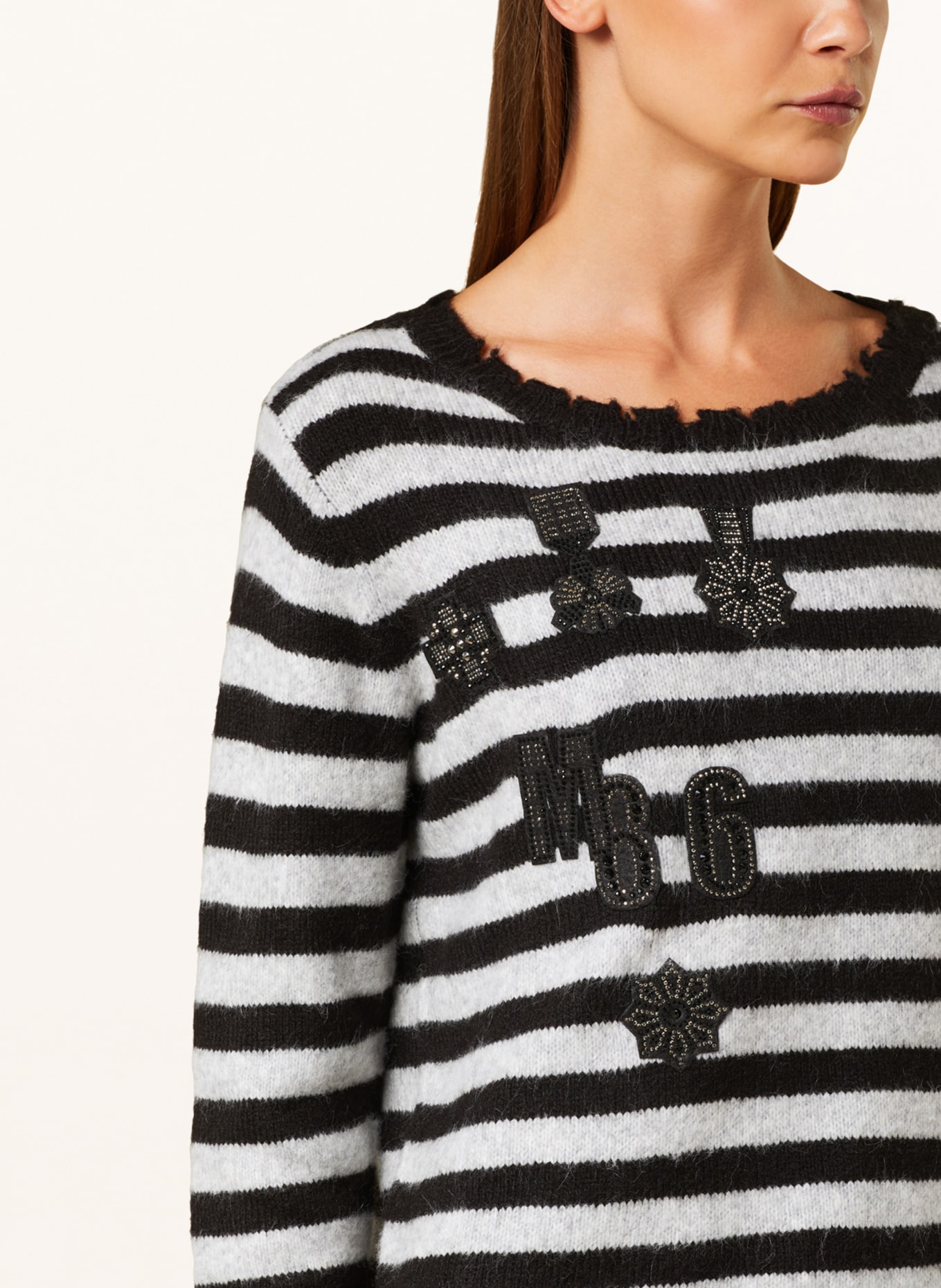 monari Sweater with decorative gems, Color: BLACK/ LIGHT GRAY (Image 4)