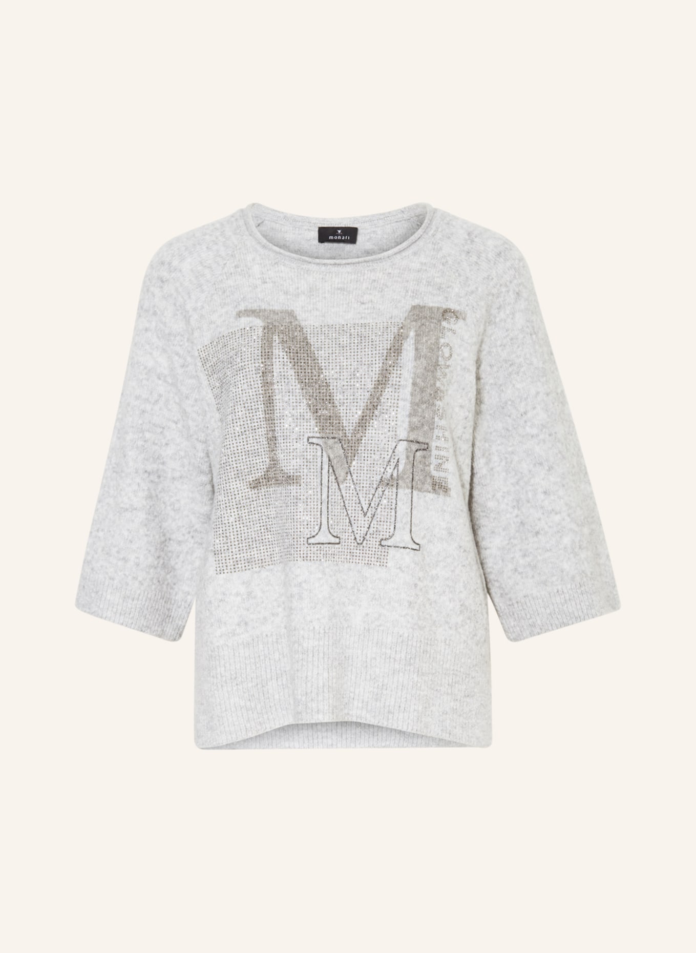 monari Sweater with 3/4 sleeves and decorative gems, Color: GRAY (Image 1)