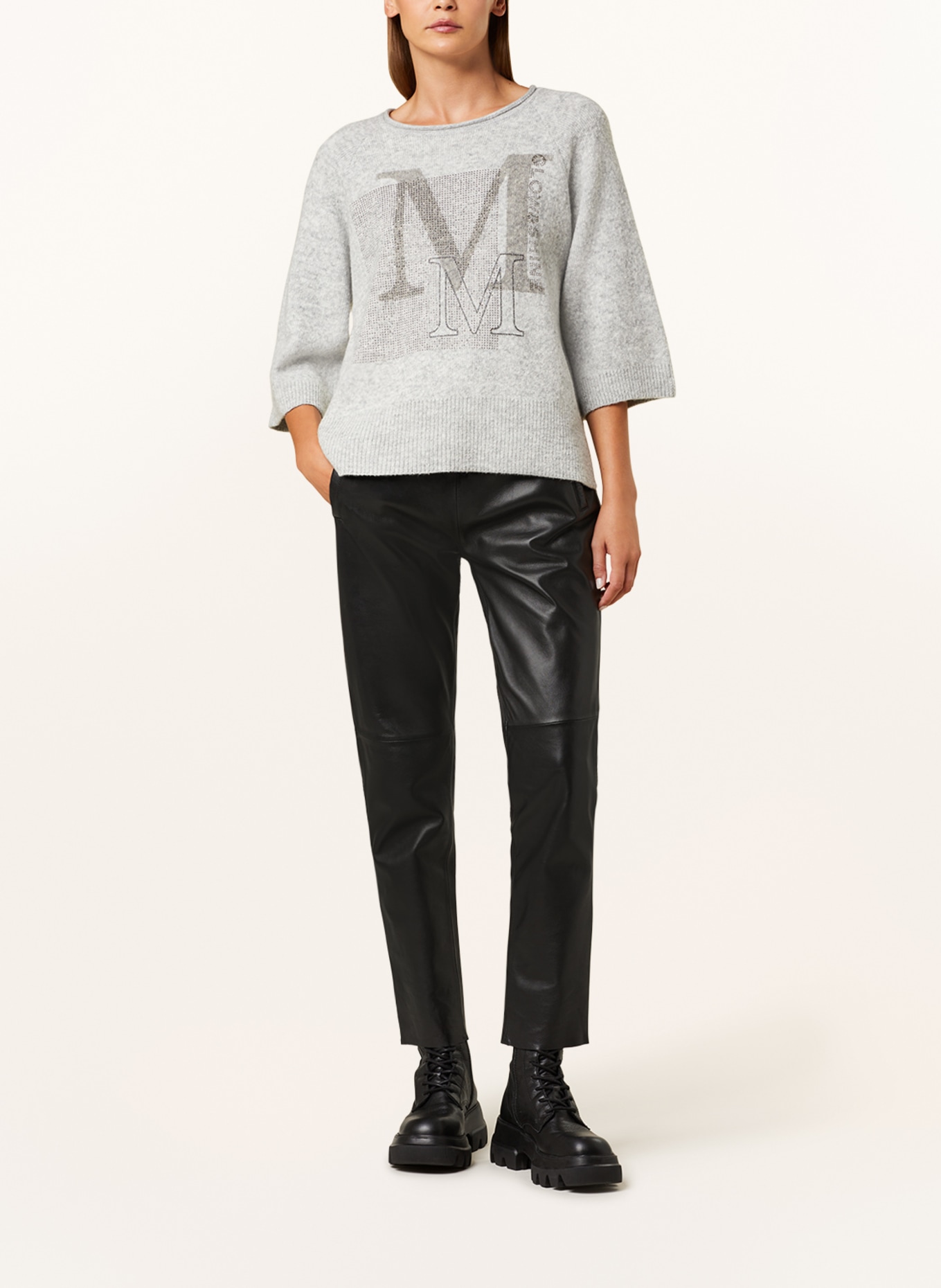 monari Sweater with 3/4 sleeves and decorative gems, Color: GRAY (Image 2)