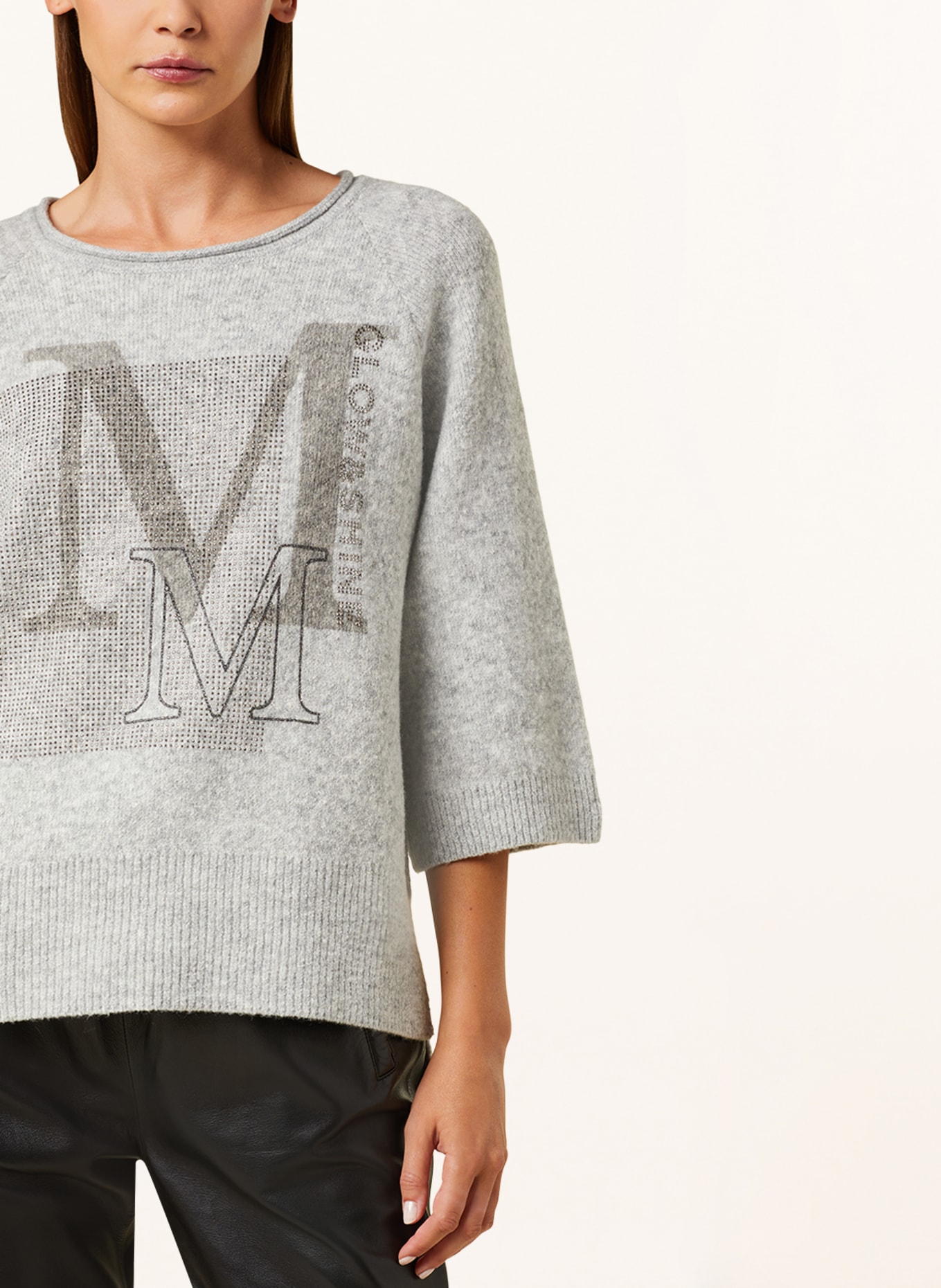 monari Sweater with 3/4 sleeves and decorative gems, Color: GRAY (Image 4)