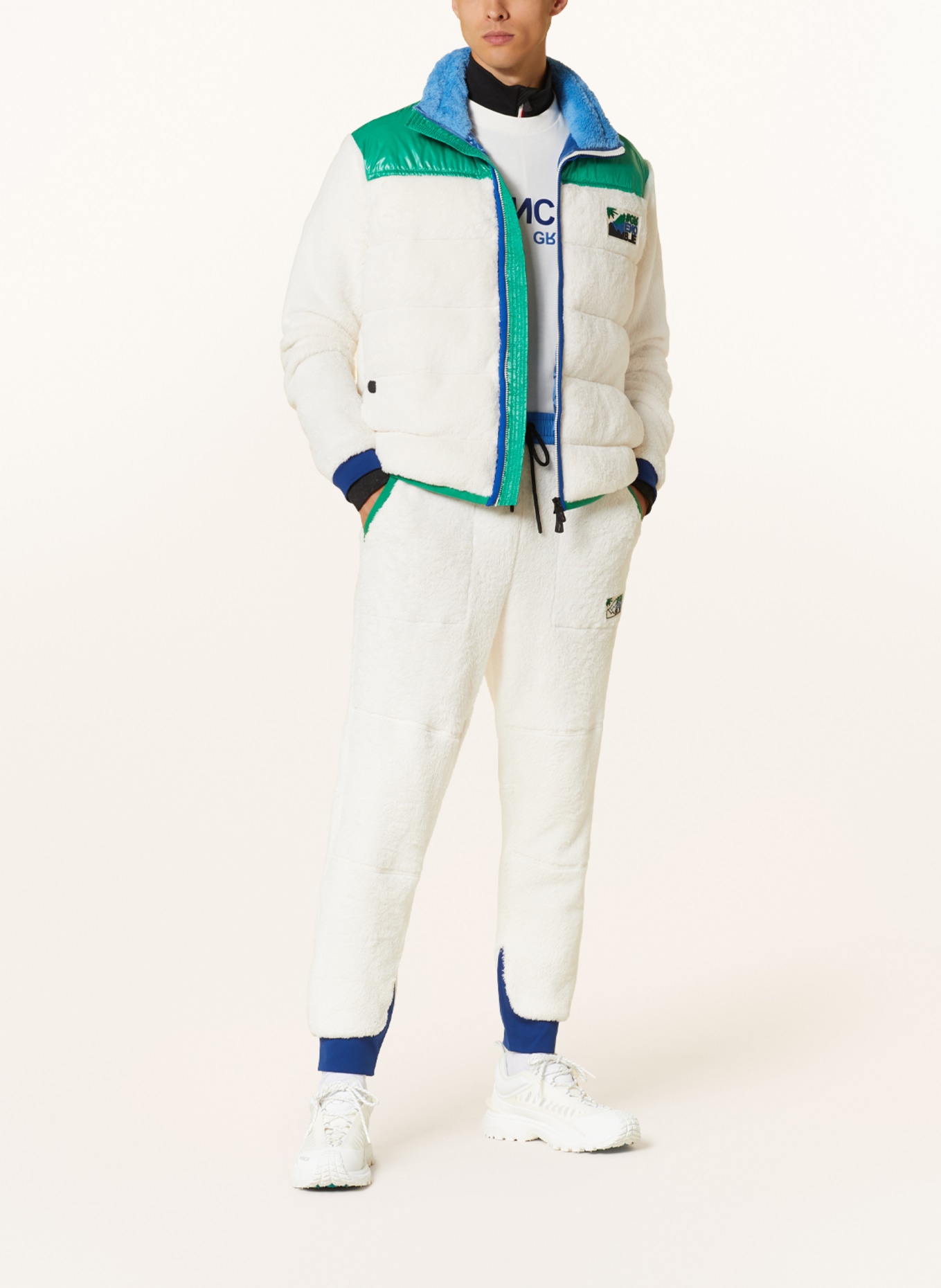 MONCLER GRENOBLE Spodnie z pluszowego materiału, Kolor: ECRU/ NIEBIESKI (Obrazek 2)