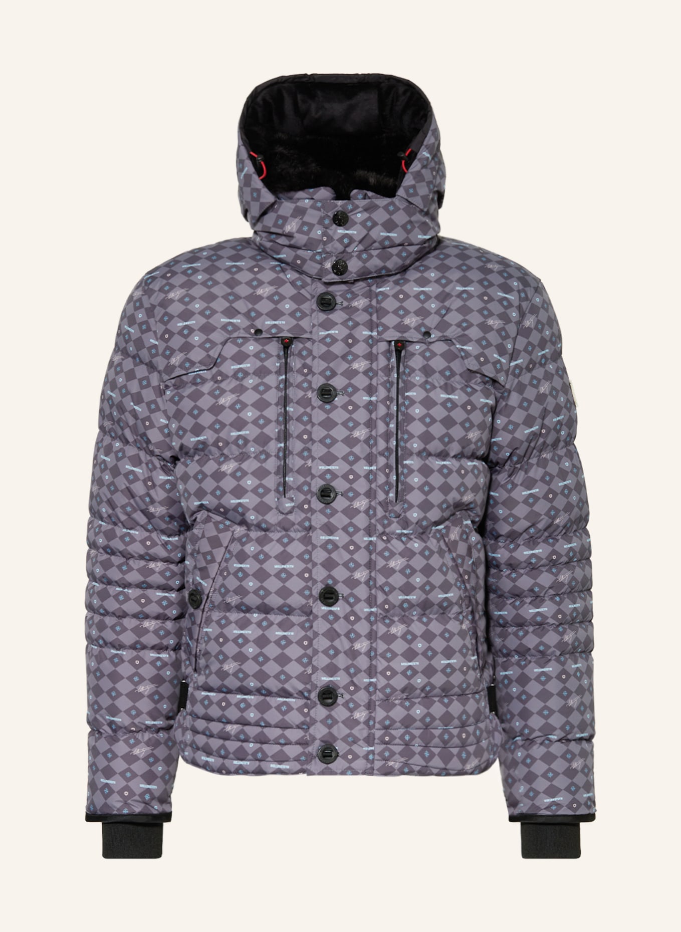 WELLENSTEYN Quilted jacket STARSTREAM with detachable hood and faux fur, Color: GRAY/ DARK GRAY/ LIGHT BLUE (Image 1)