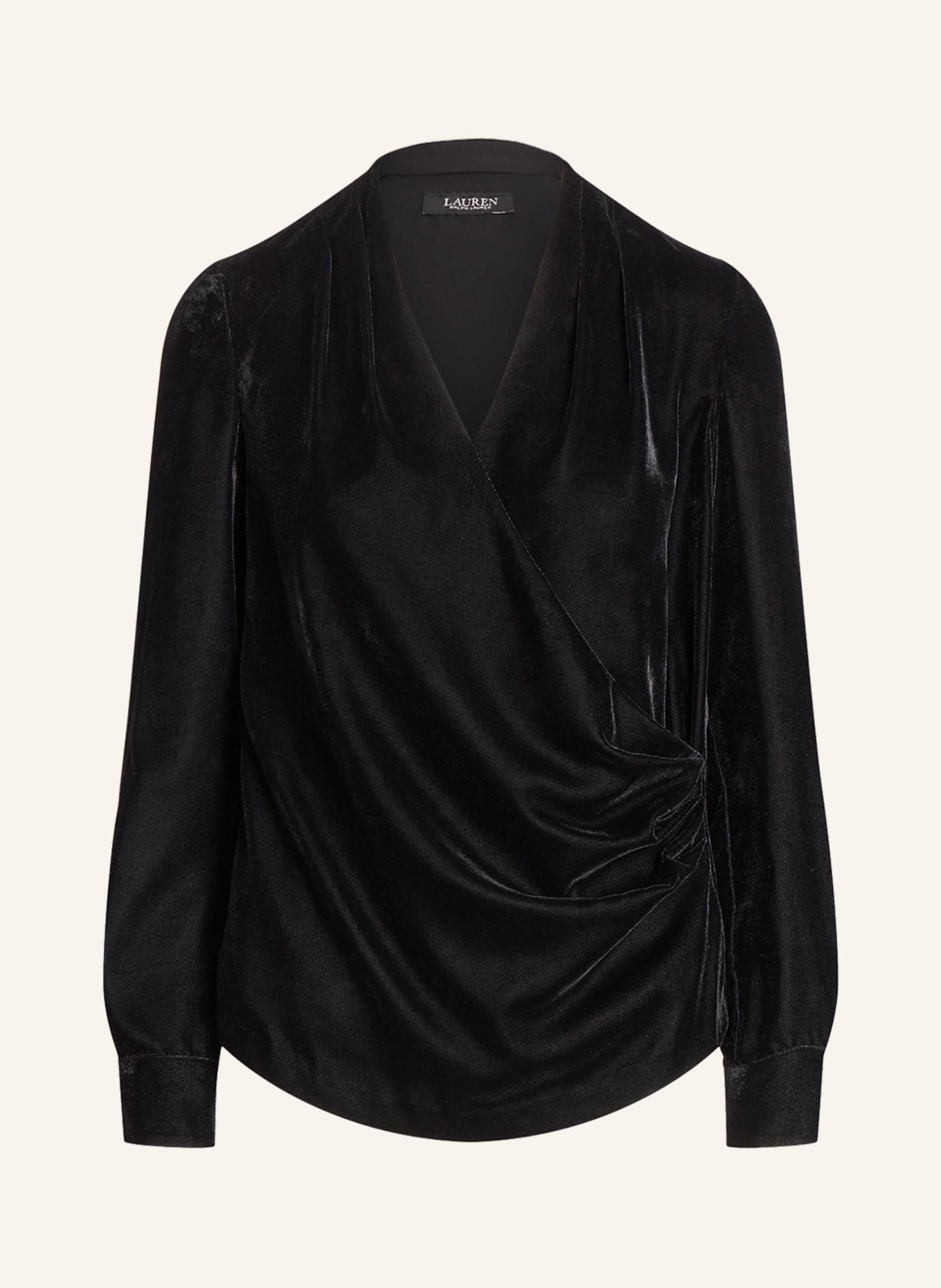 LAUREN RALPH LAUREN Velvet shirt blouse in wrap look, Color: BLACK (Image 1)
