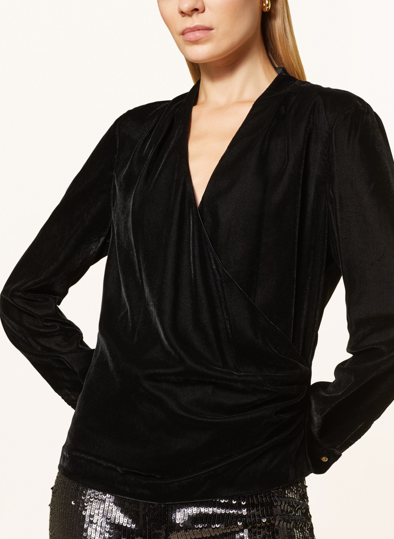 LAUREN RALPH LAUREN Velvet shirt blouse in wrap look, Color: BLACK (Image 4)