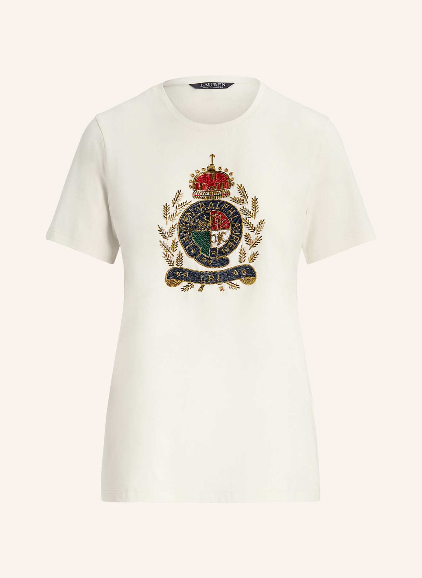 LAUREN RALPH LAUREN T-Shirt mit Schmuckperlen, Farbe: ECRU/ BLAU/ ROT(Bild null)