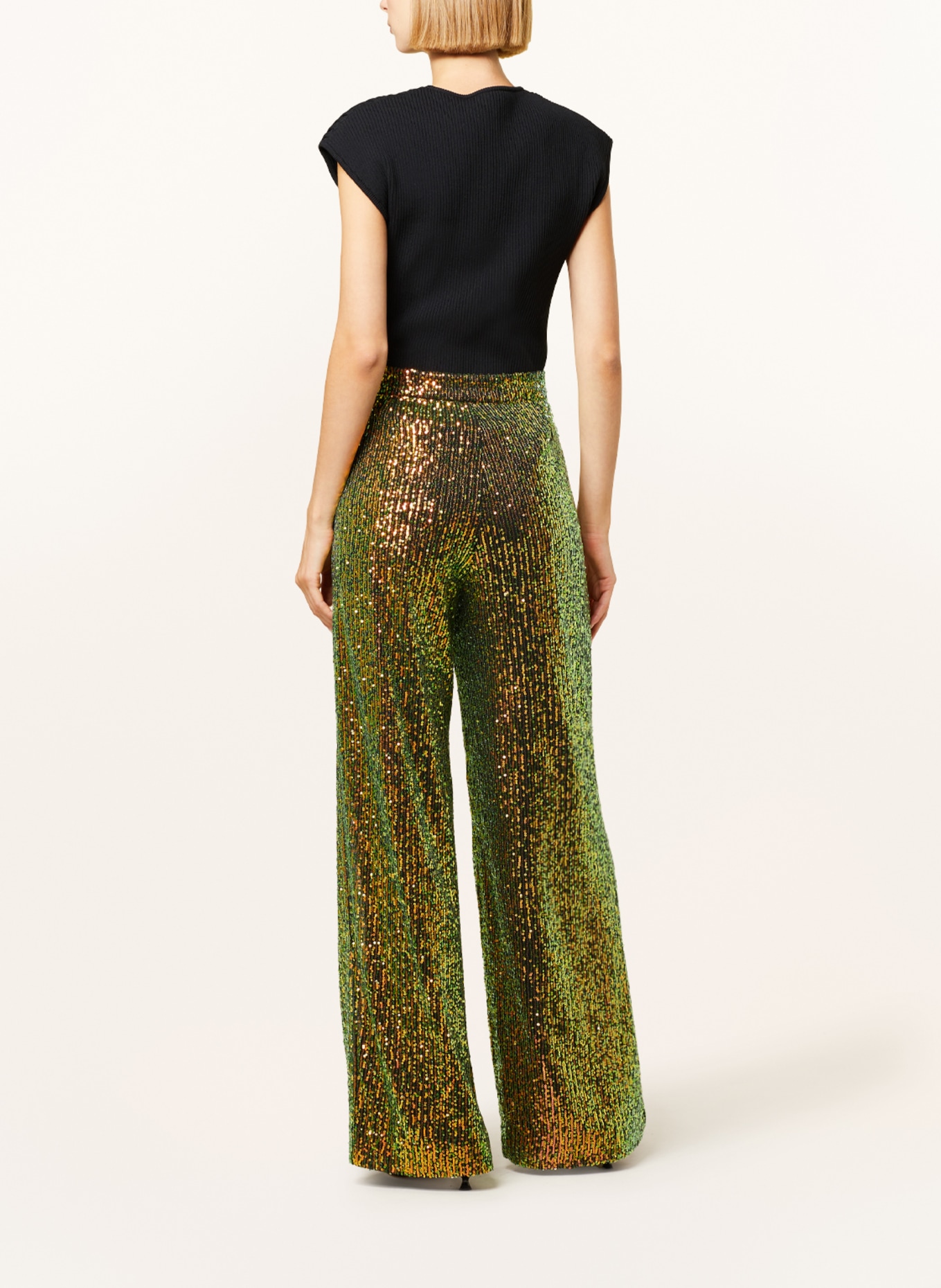 STINE GOYA Wide leg trousers JESABELLE with sequins, Color: LIGHT GREEN/ ORANGE (Image 3)
