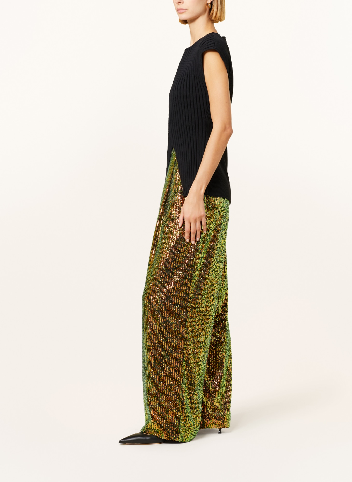 STINE GOYA Wide leg trousers JESABELLE with sequins, Color: LIGHT GREEN/ ORANGE (Image 4)