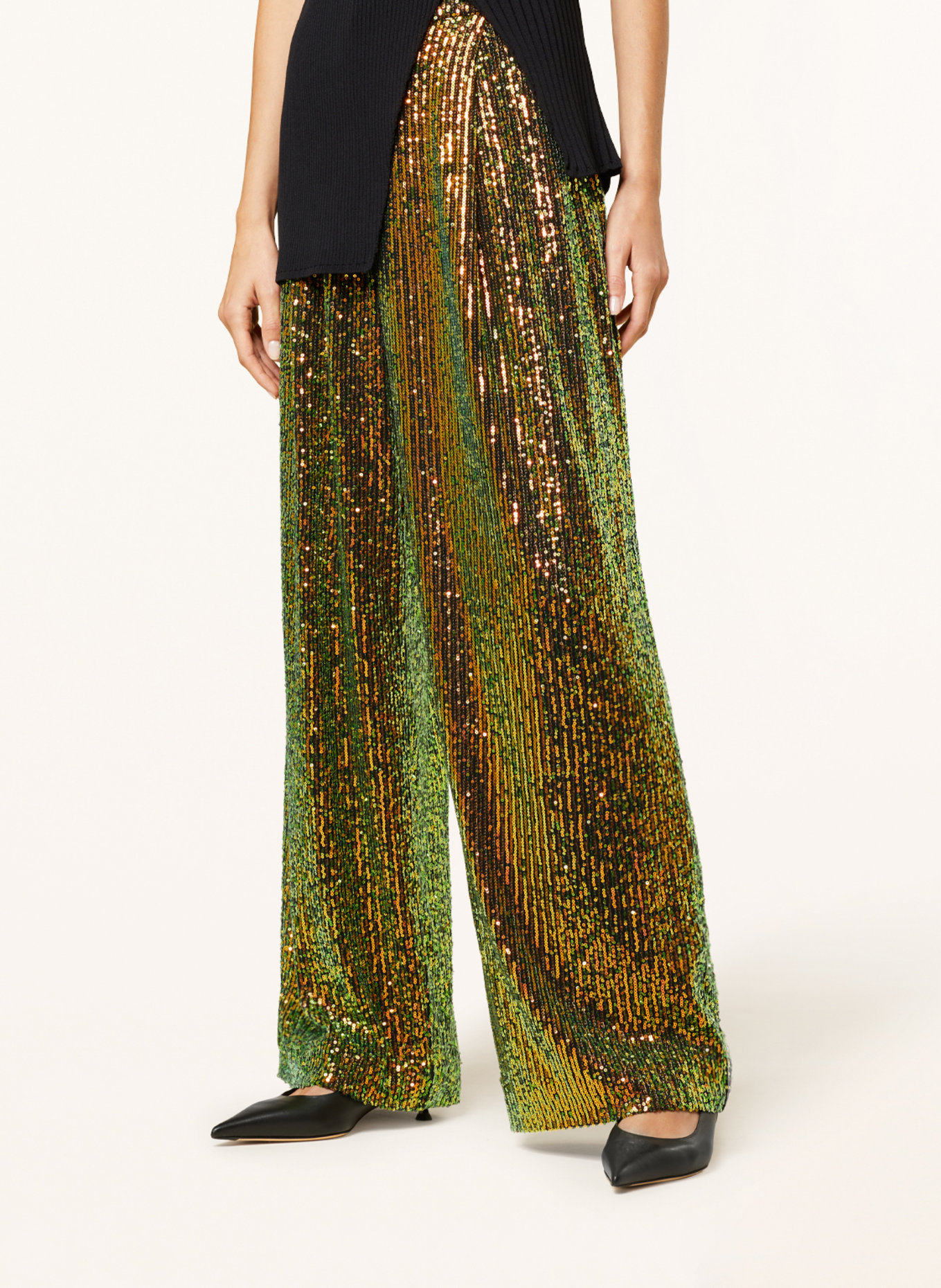 STINE GOYA Wide leg trousers JESABELLE with sequins, Color: LIGHT GREEN/ ORANGE (Image 5)