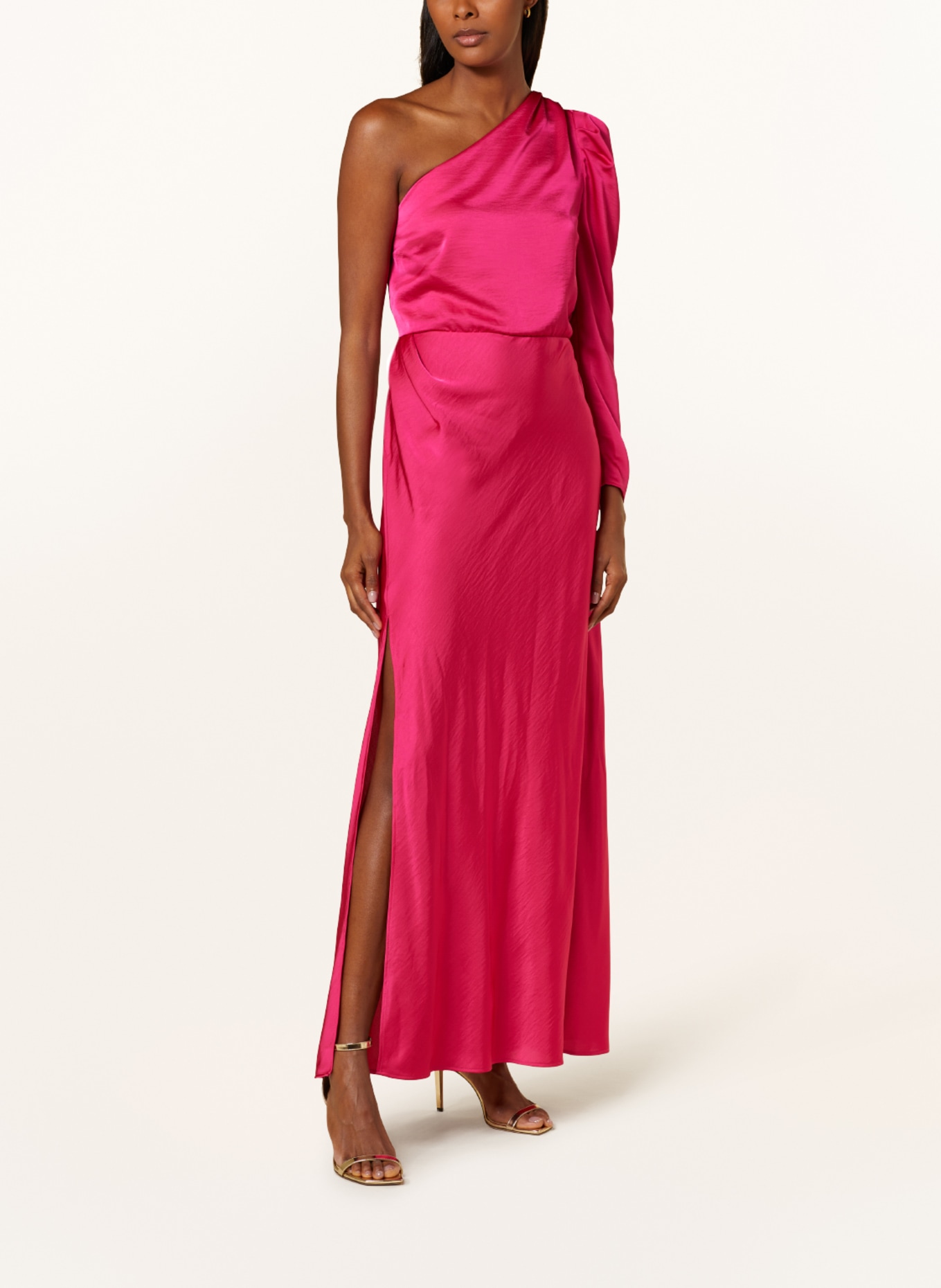 DANTE6 One-Shoulder šaty PENRITH ze saténu: FUCHSIOVÁ