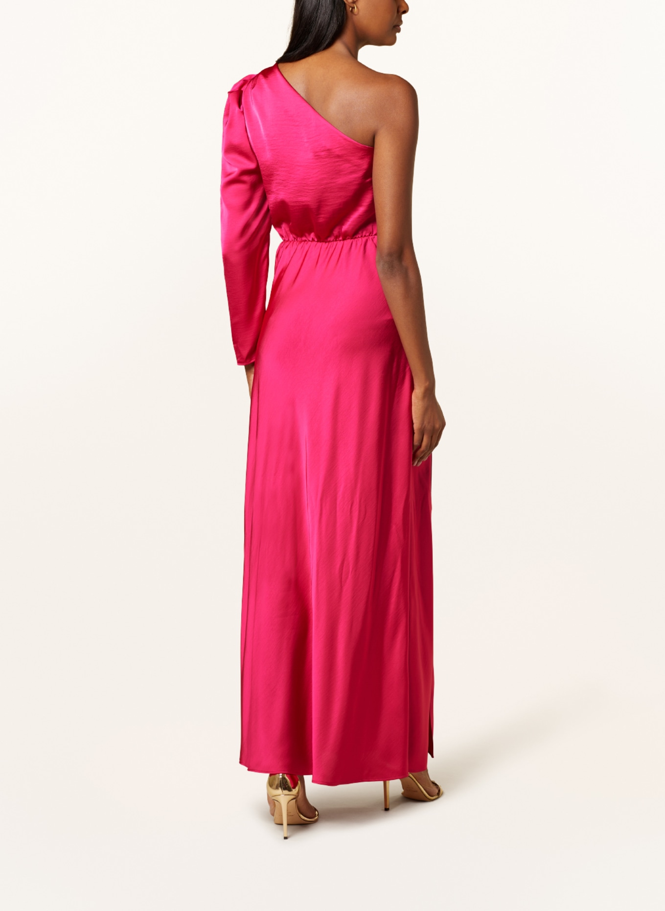 DANTE6 One-Shoulder šaty PENRITH ze saténu: FUCHSIOVÁ