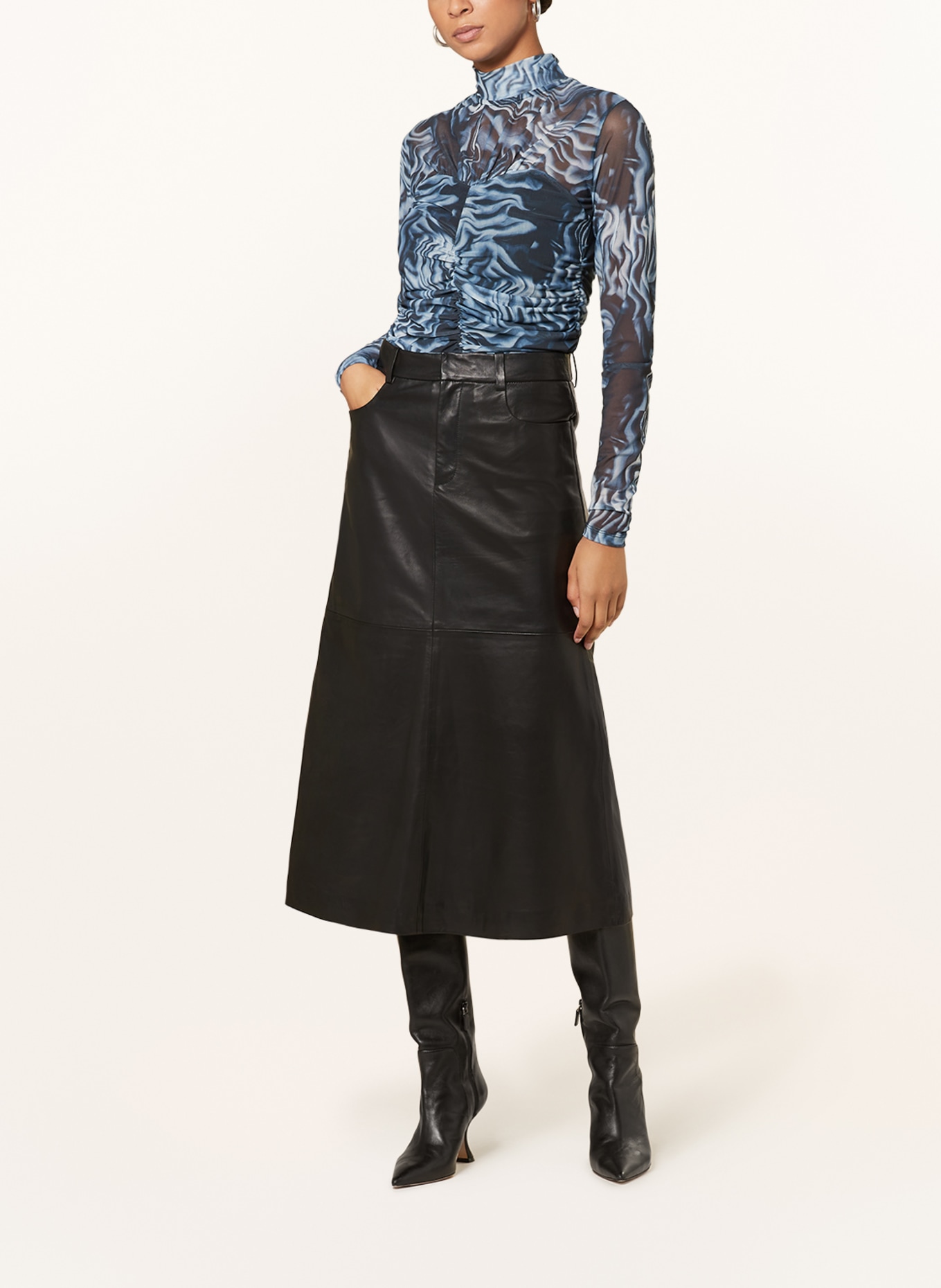 GESTUZ Leather skirt OLIVIGZ, Color: BLACK (Image 2)