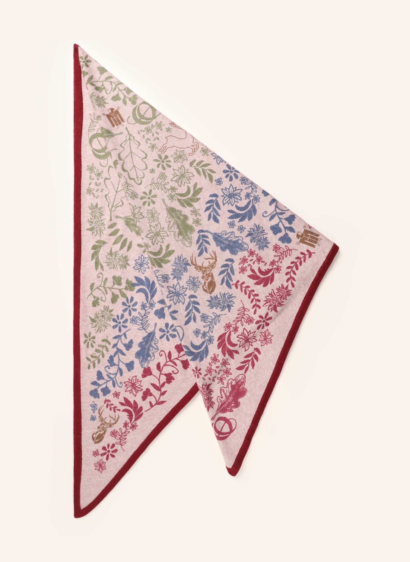 CODELLO Triangular scarf, Color: ROSE/ DARK RED/ GREEN (Image 1)