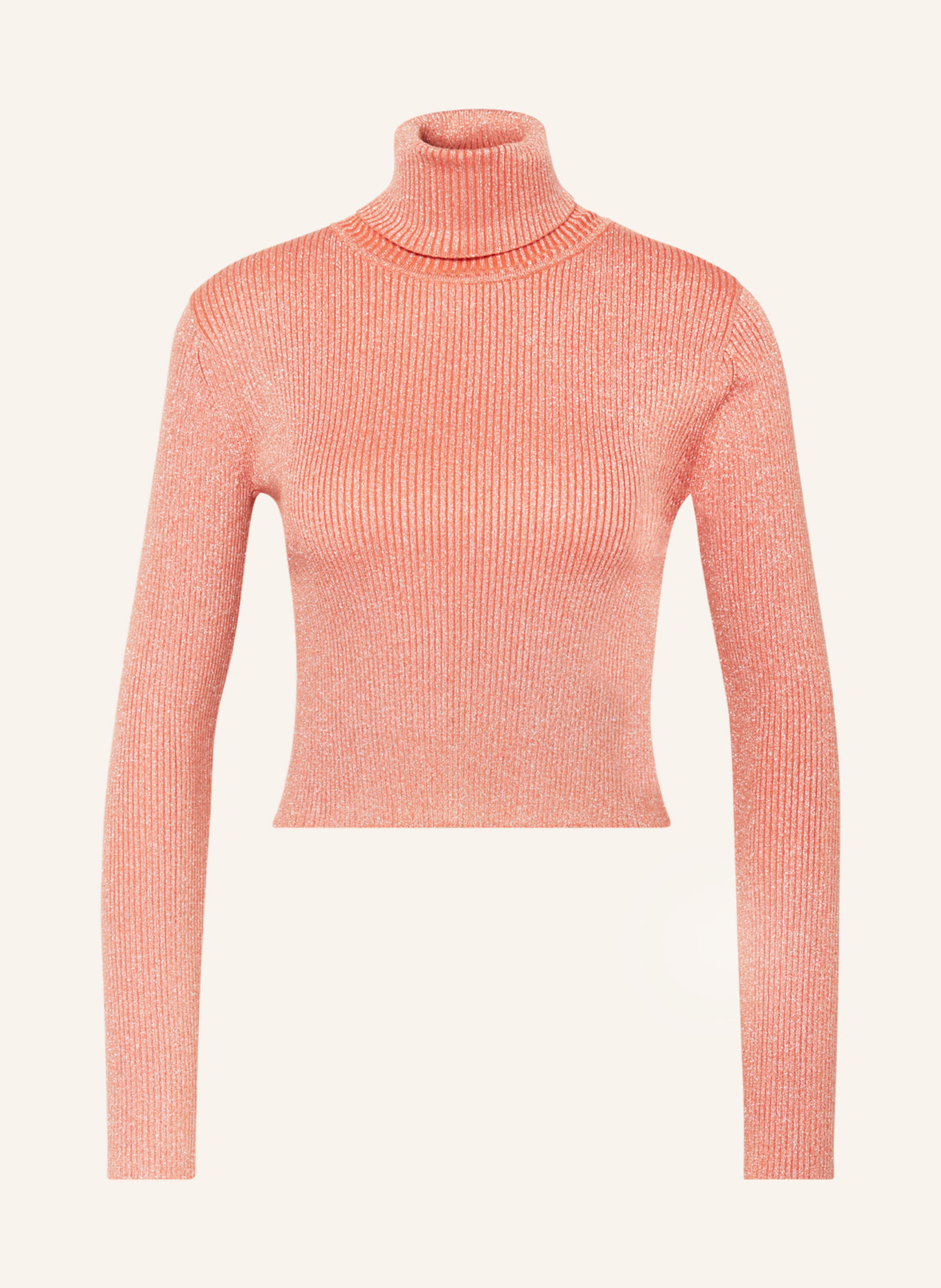 MRS & HUGS Turtleneck sweater with glitter thread, Color: SALMON/ SILVER (Image 1)