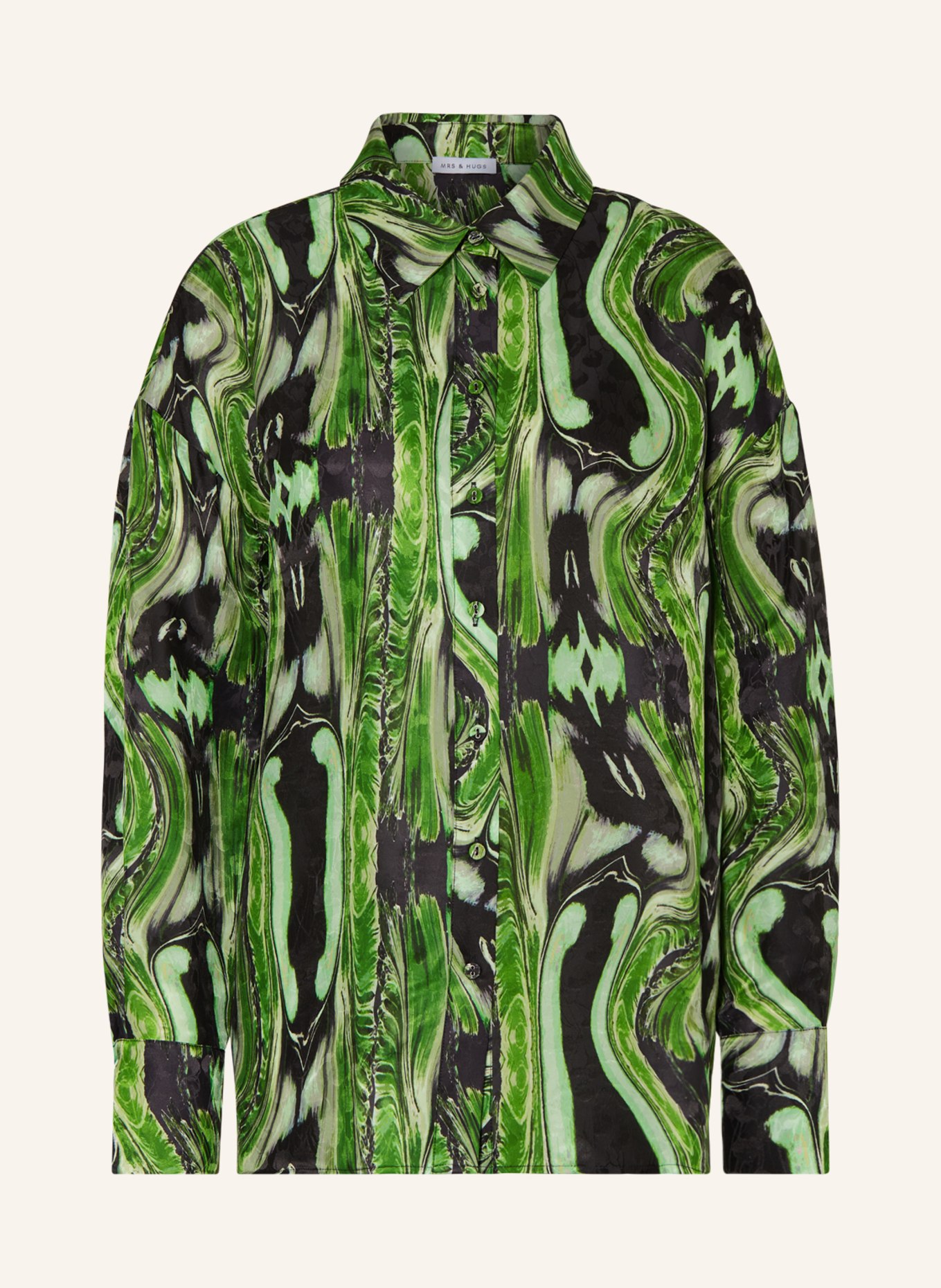 MRS & HUGS Oversized shirt blouse, Color: GREEN/ BLACK (Image 1)