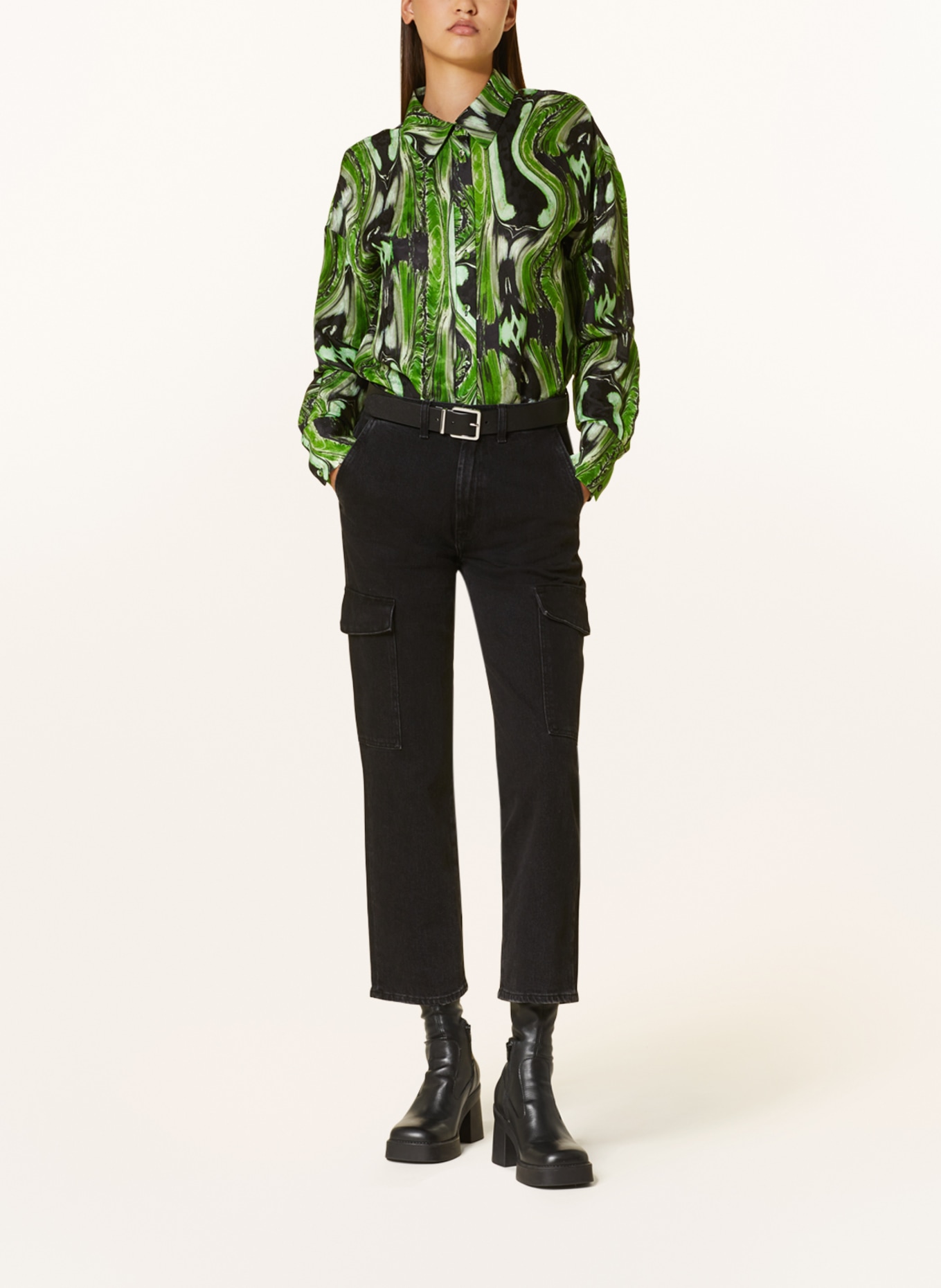 MRS & HUGS Oversized shirt blouse, Color: GREEN/ BLACK (Image 2)