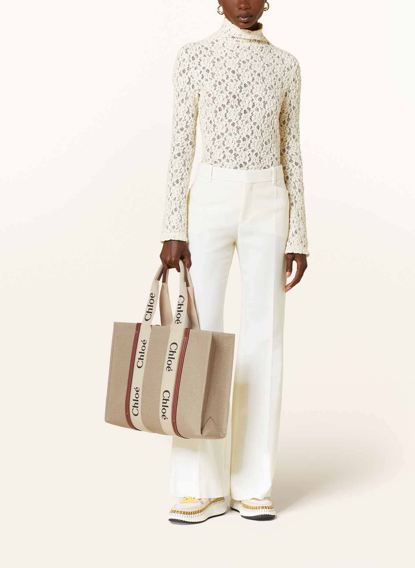 Chloé Shopper WOODY LARGE, Farbe: WHITE-BROWN (Bild 5)